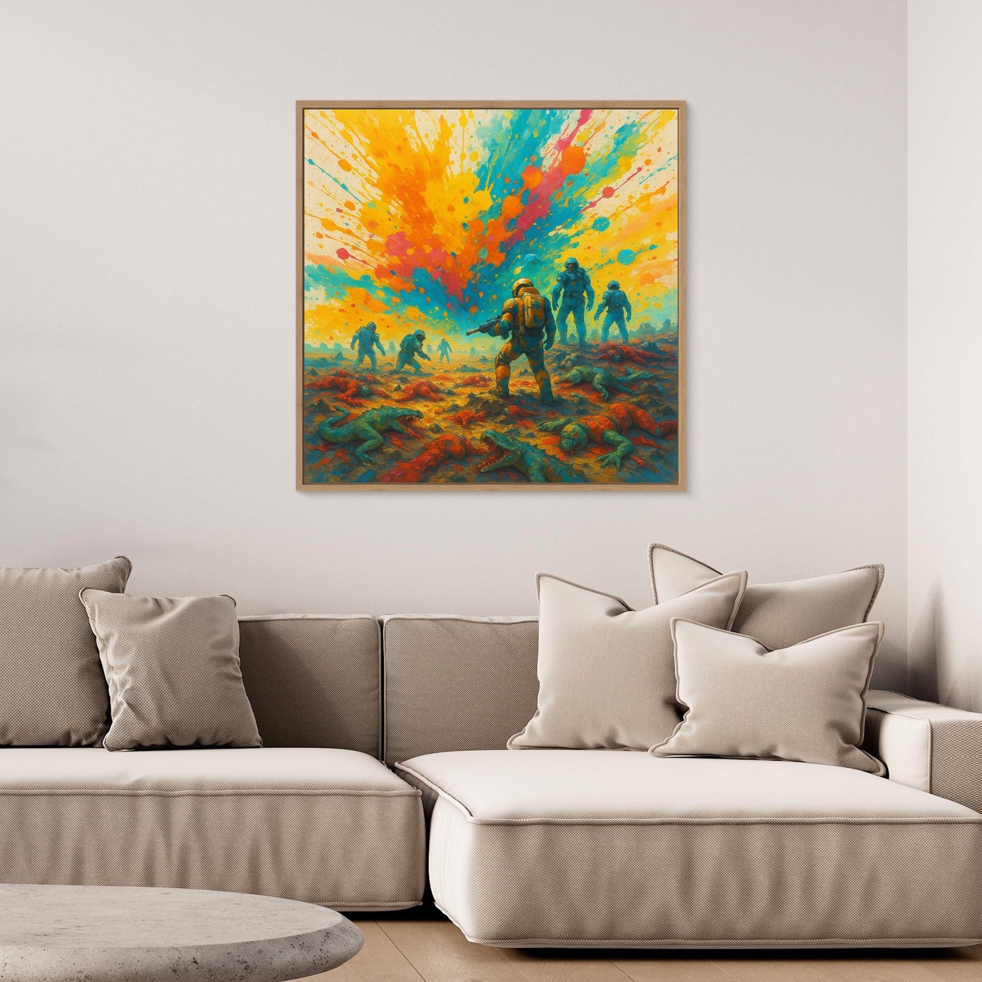 Galactic Apes: Explosion of Victory – Colorful Sci-Fi Canvas Wall Art Print