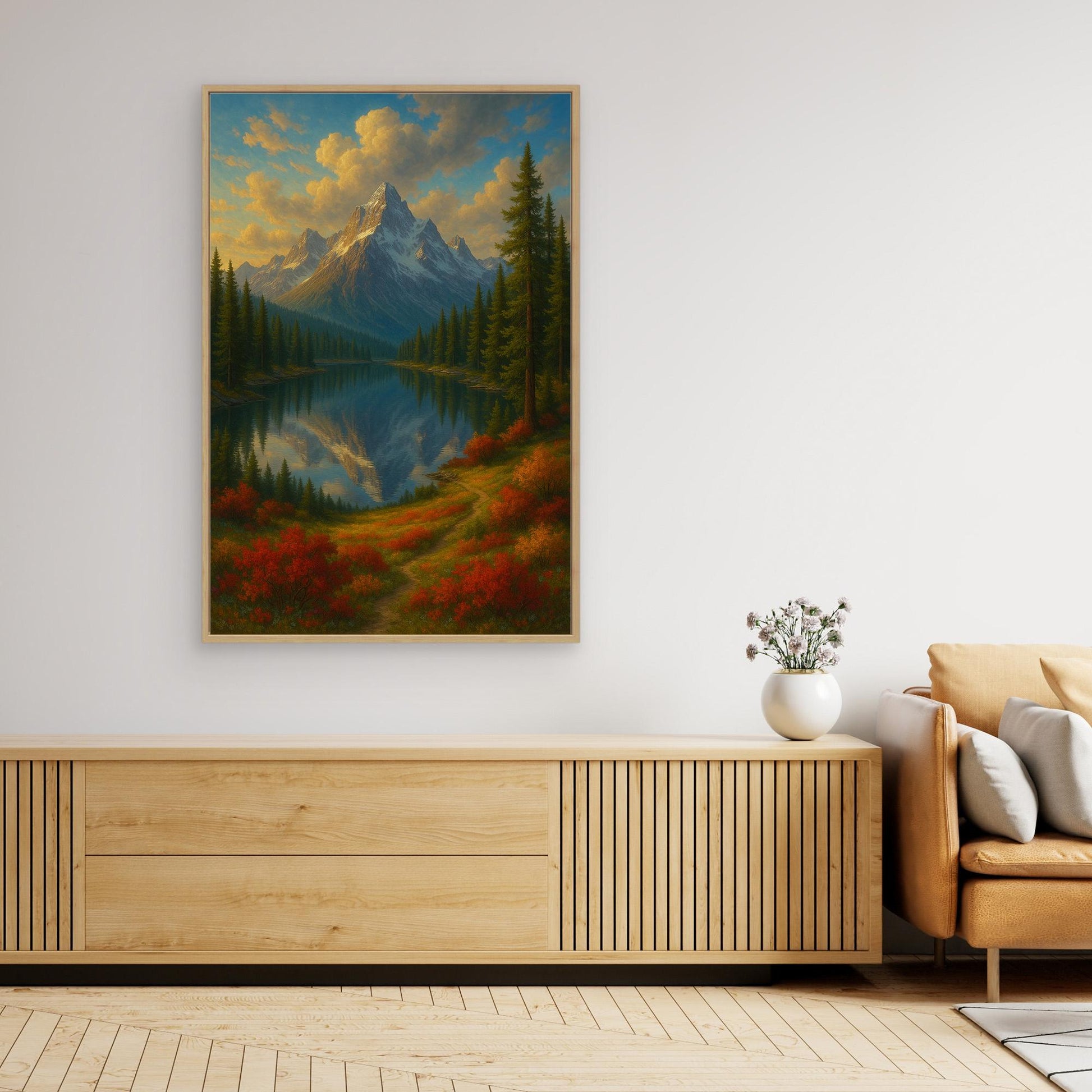 Mountain Reflection Canvas Wall Art – Autumn Forest Landscape Print