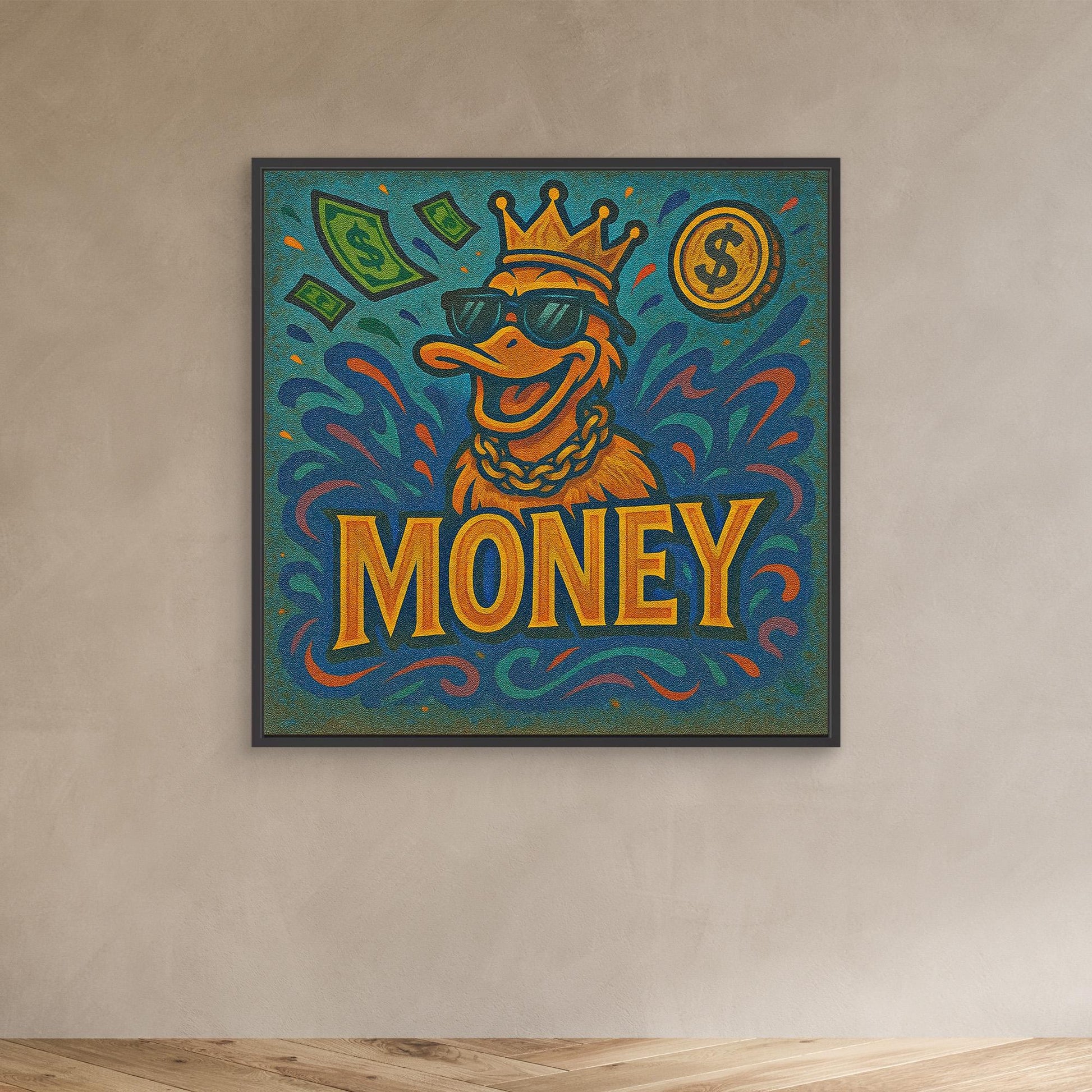 Rich Duck Vibes – Graffiti Style Money Art Print on Canvas | Hip-Hop Street Art Wall Decor
