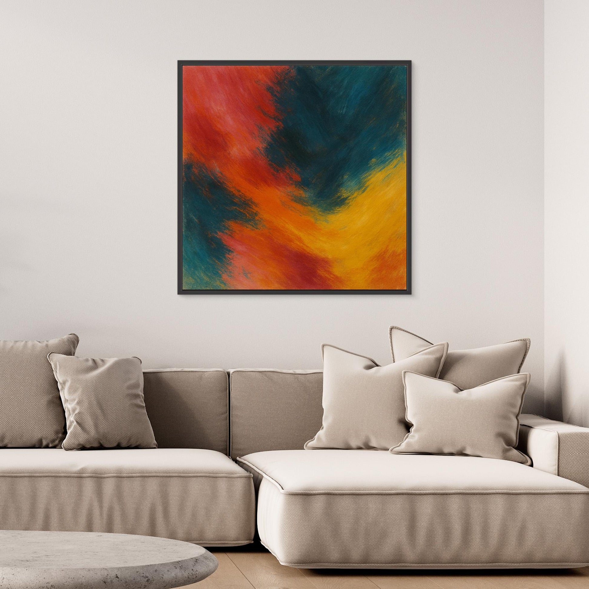 Abstract Firestorm – Red, Blue & Yellow Canvas Wall Art Print