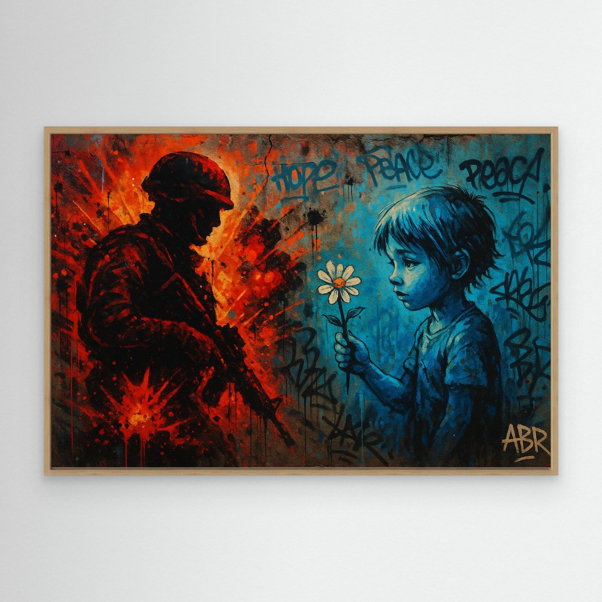 Peace vs War Canvas Wall Art – Graffiti Style Statement Print