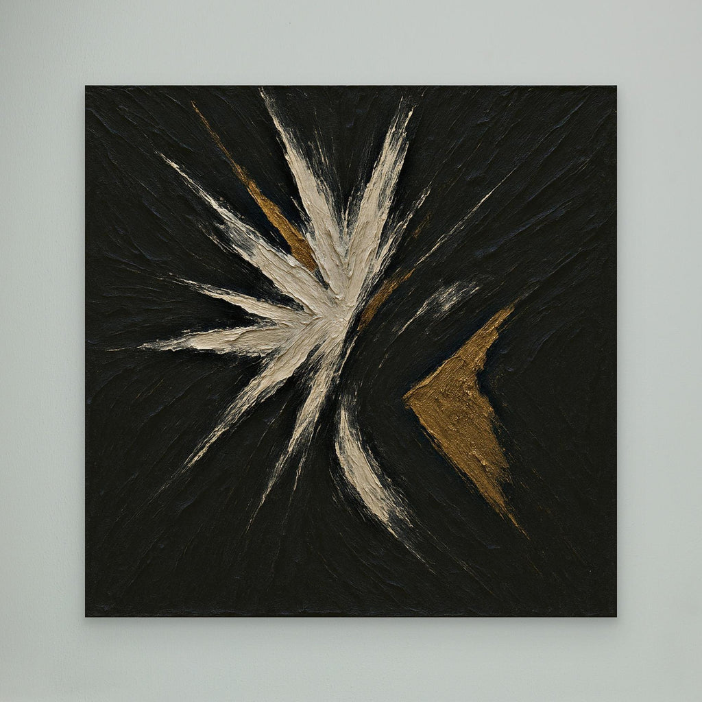 Abstract Starburst Canvas Wall Art – Black, Gold & Ivory