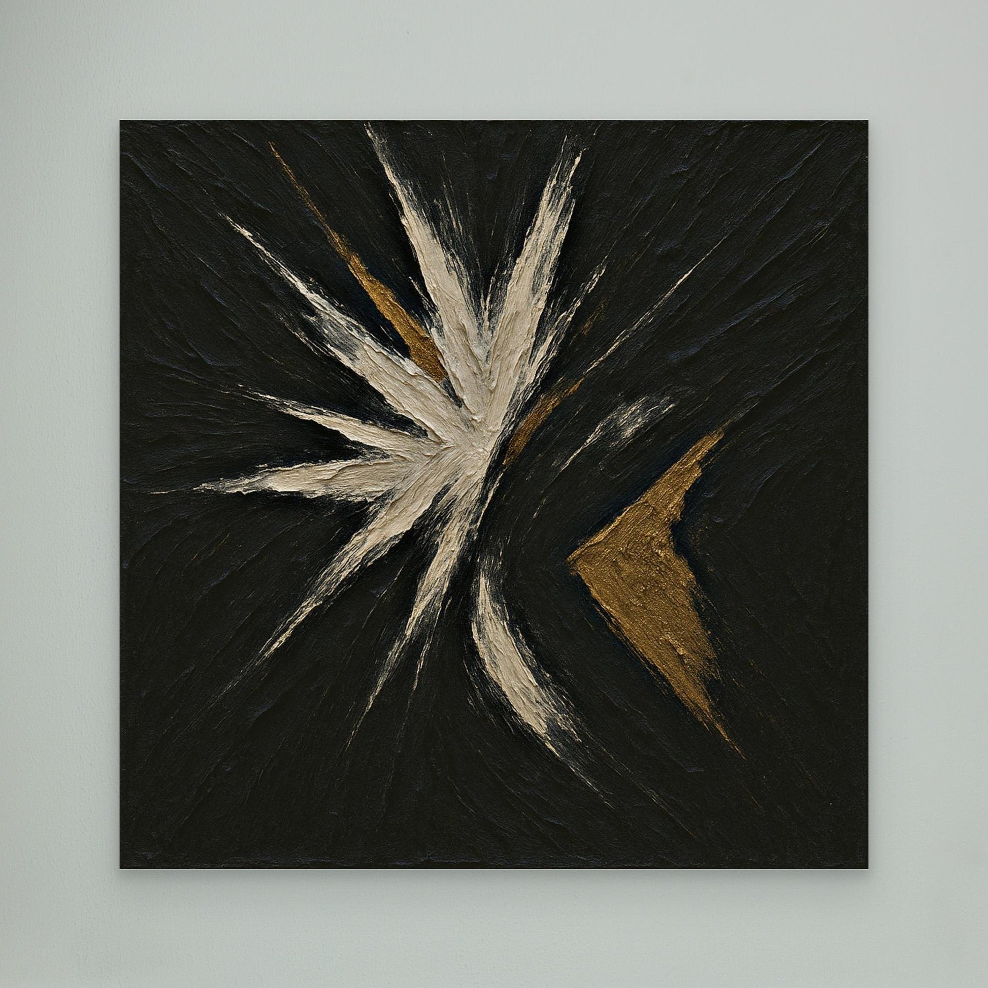 Abstract Starburst Canvas Wall Art – Black, Gold & Ivory