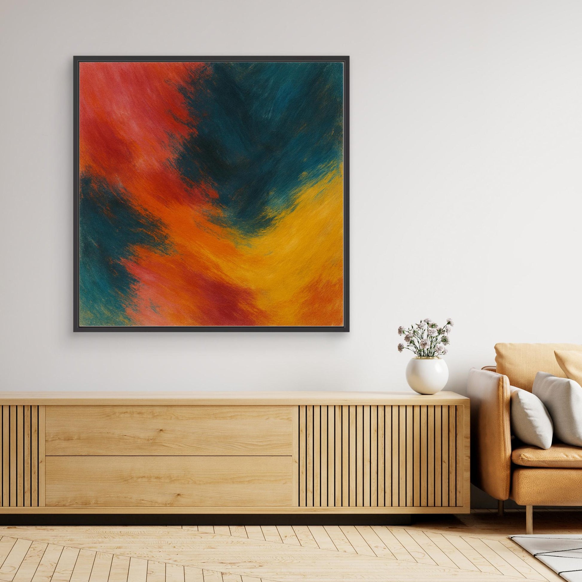 Abstract Firestorm – Red, Blue & Yellow Canvas Wall Art Print