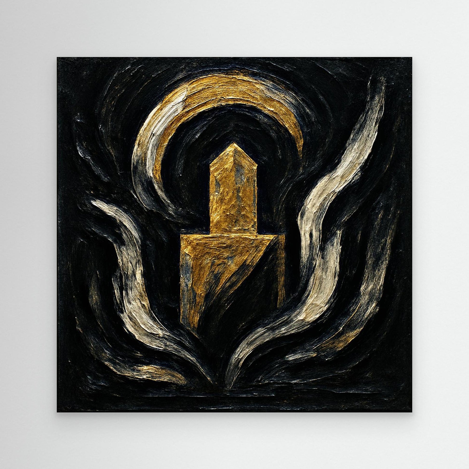 Abstract Monument Canvas Wall Art in Black and Gold
