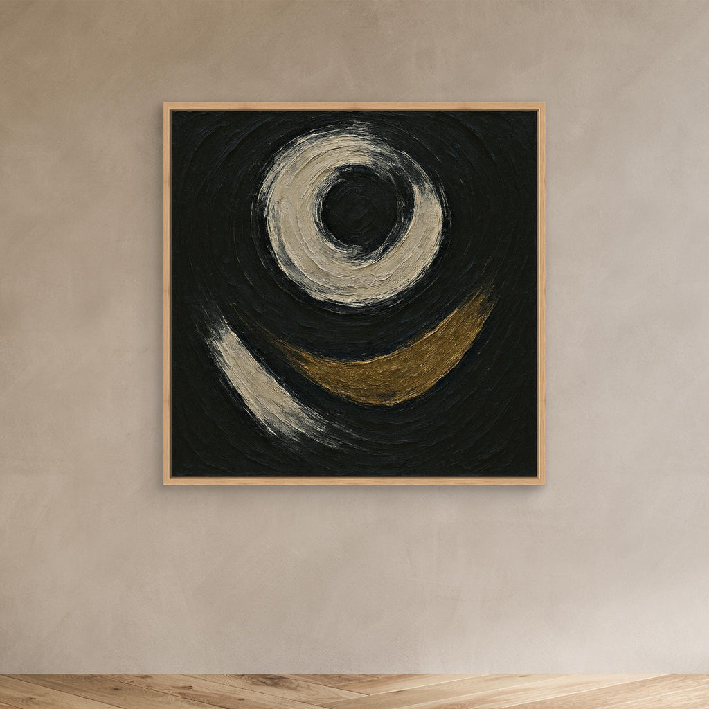 Abstract Circle Canvas Wall Art – Textured Black and Gold Print