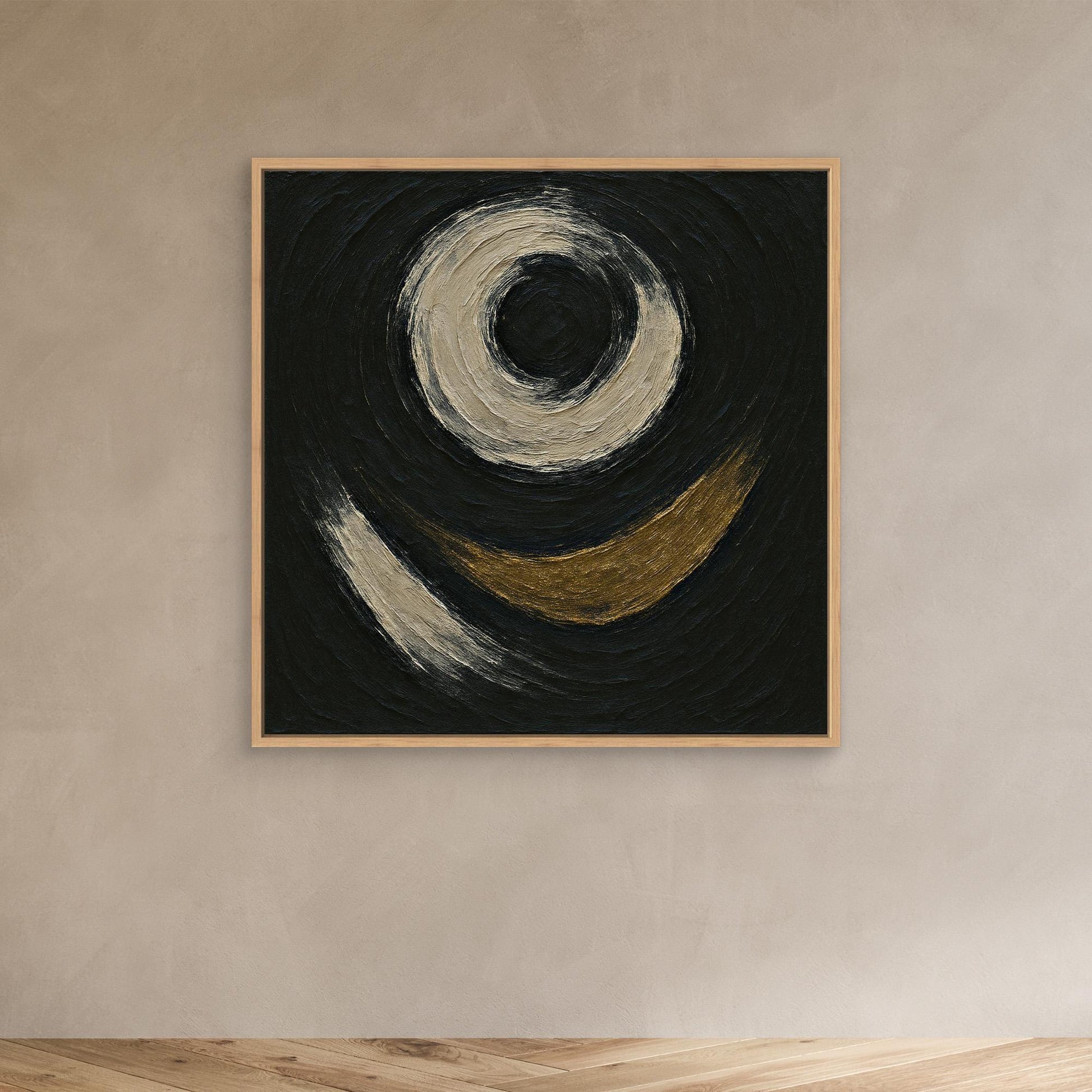 Abstract Circle Canvas Wall Art – Textured Black and Gold Print