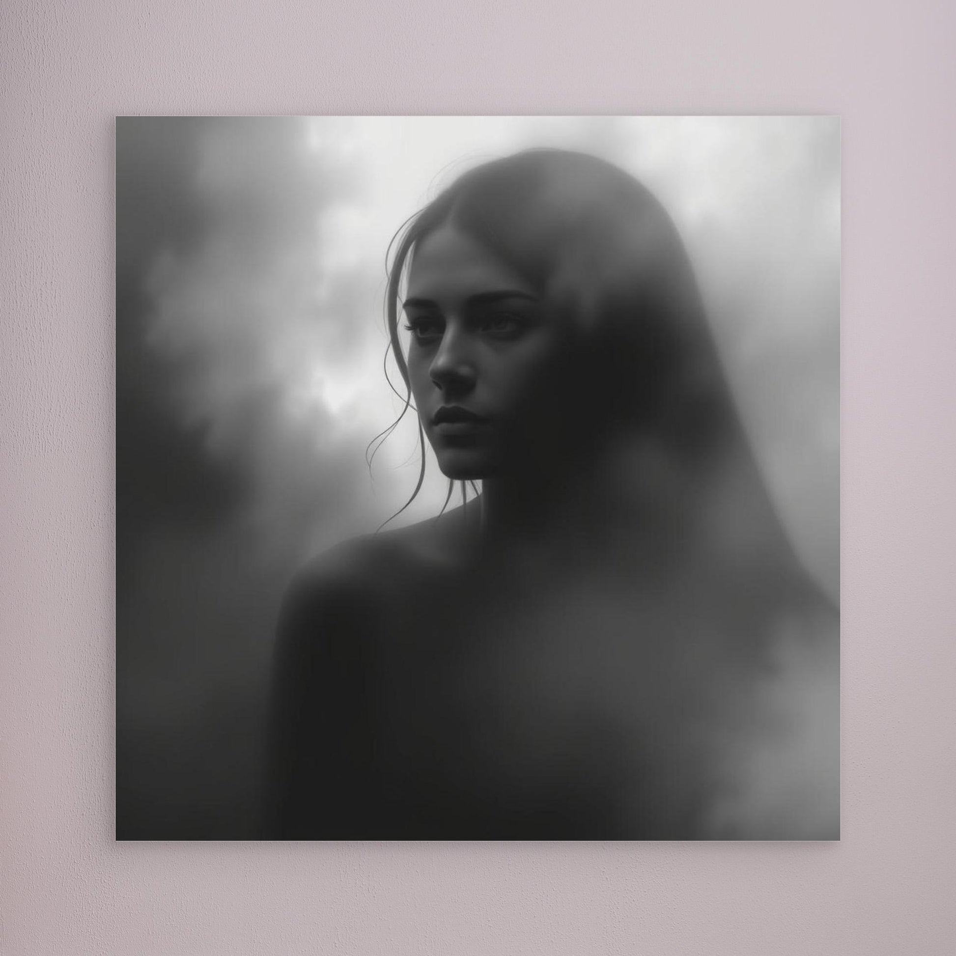 Veiled in Shadows – Black and White Portrait Canvas Print | Emotional Fine Art Photography