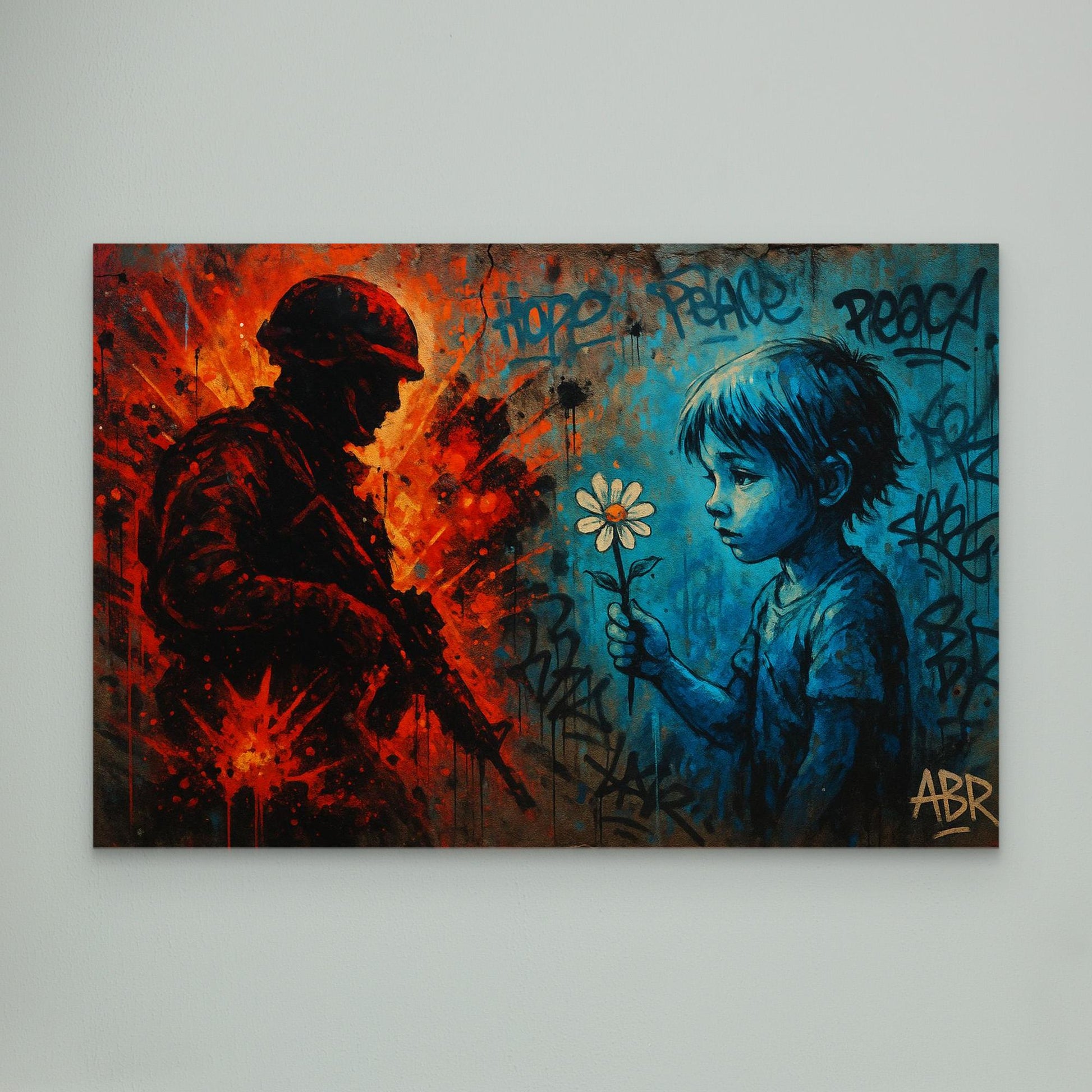 Peace vs War Canvas Wall Art – Graffiti Style Statement Print