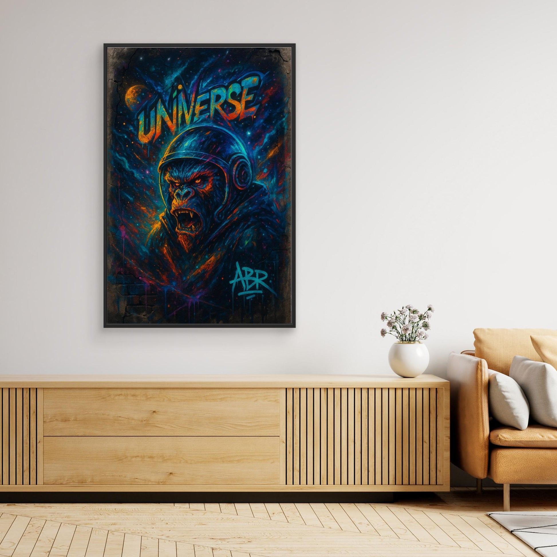 Astronaut Gorilla Canvas Wall Art – Urban Neon Space Graffiti