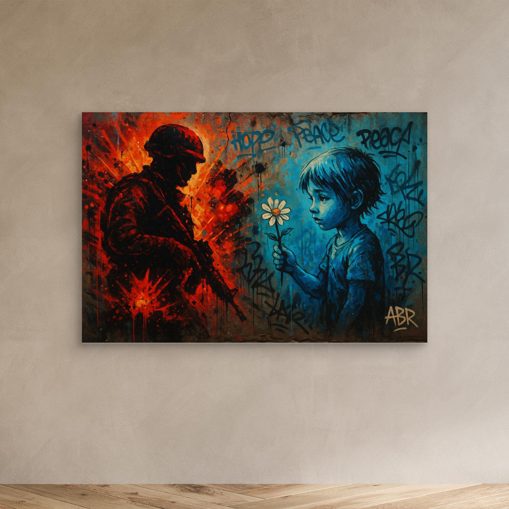 Peace vs War Canvas Wall Art – Graffiti Style Statement Print
