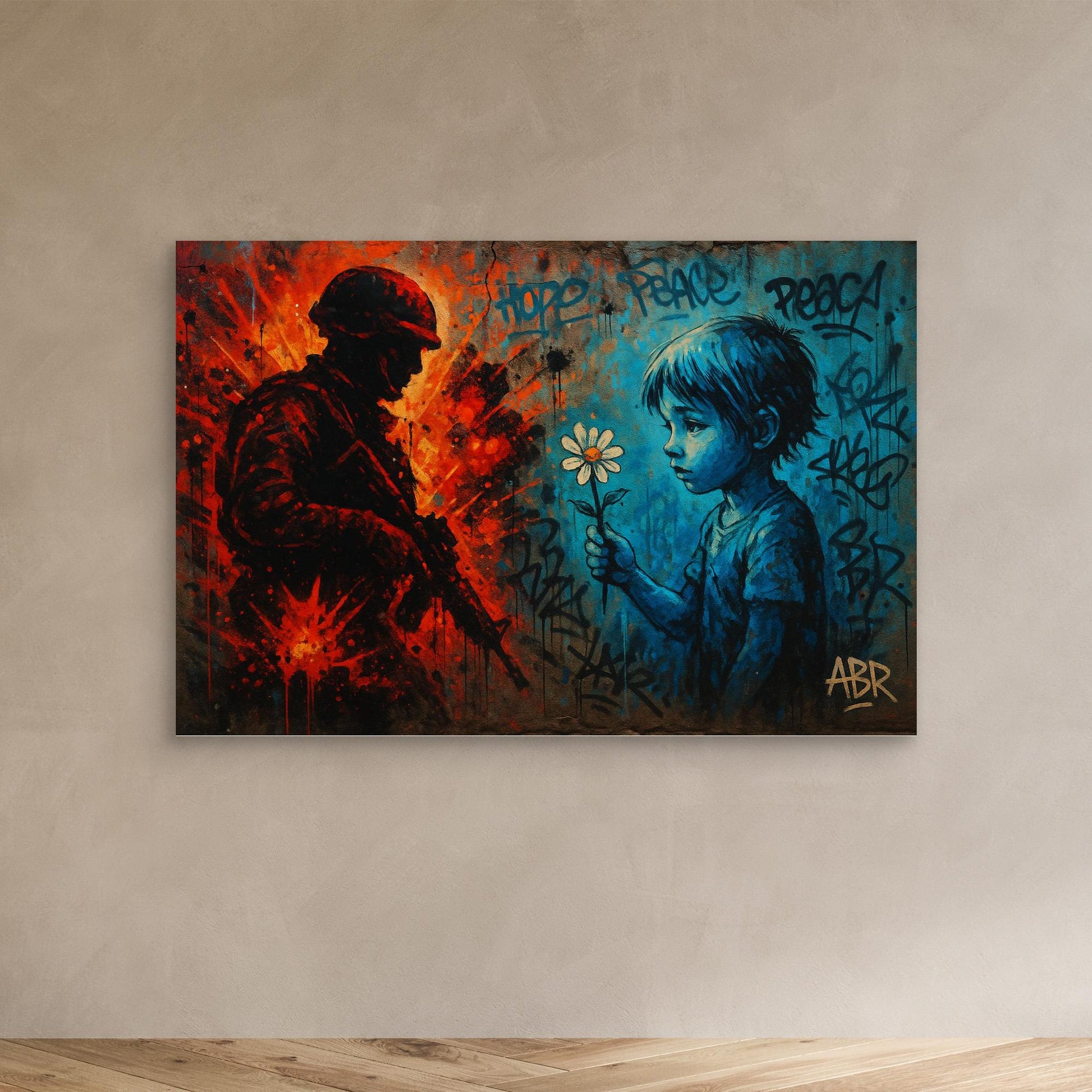 Peace vs War Canvas Wall Art – Graffiti Style Statement Print