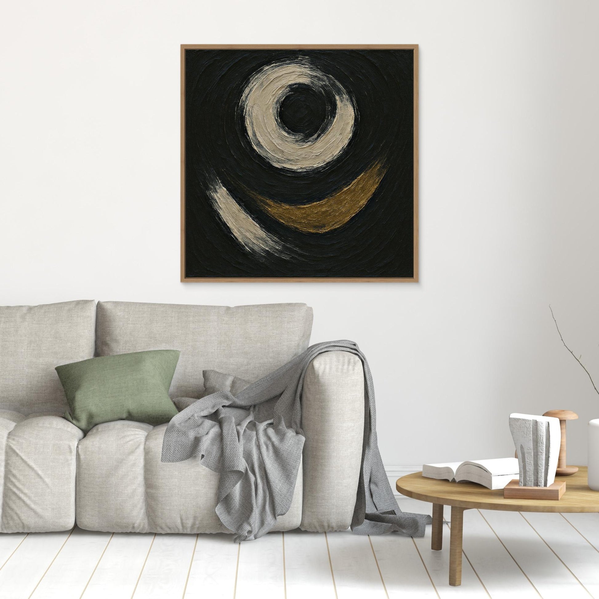 Abstract Circle Canvas Wall Art – Textured Black and Gold Print