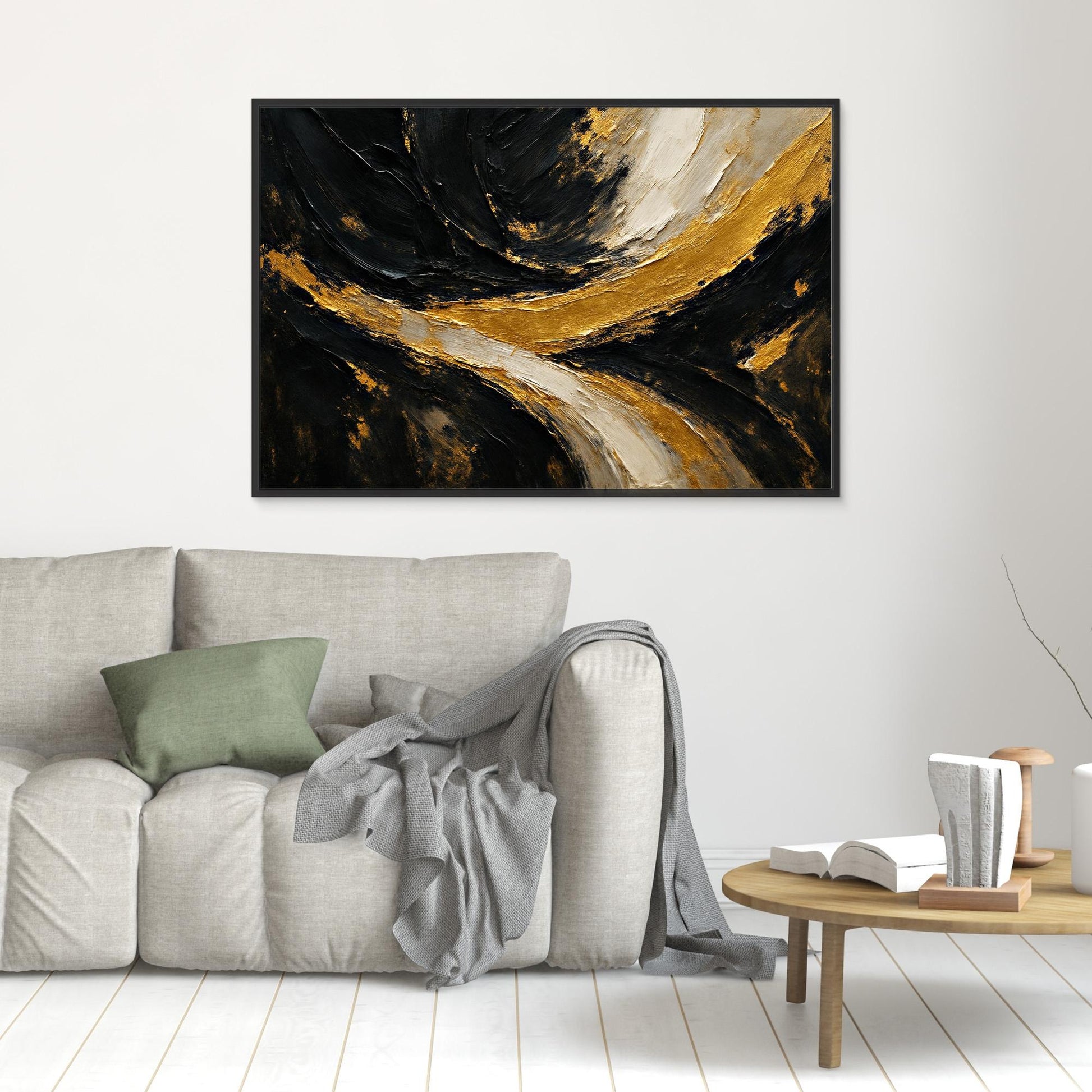 Gold and Black Abstract Canvas Wall Art – Luxury Textured Painting