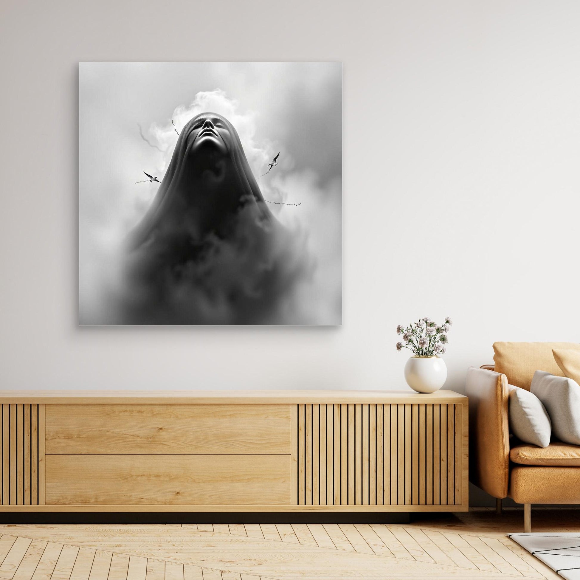 Ascension Through the Storm – Surreal Black and White Canvas Wall Art