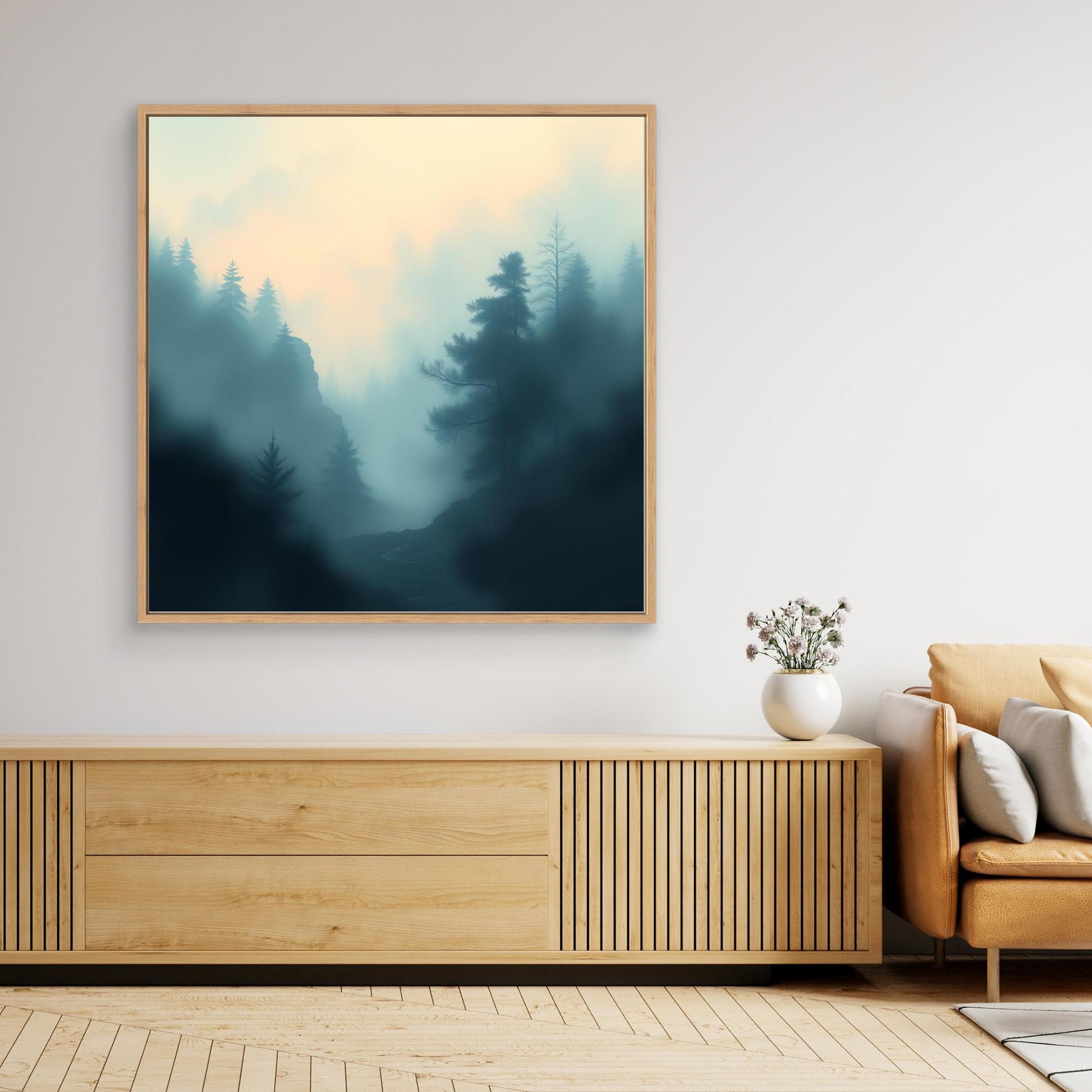 Misty Forest Silence – Minimalist Nature Canvas Wall Art for Calm Interiors