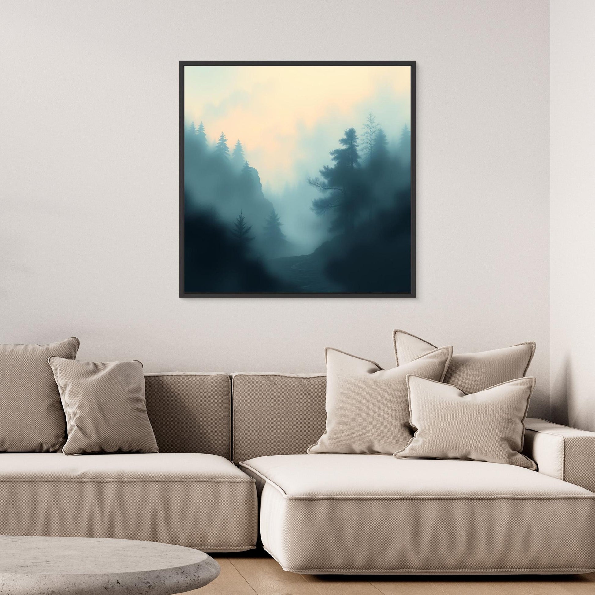 Misty Forest Silence – Minimalist Nature Canvas Wall Art for Calm Interiors