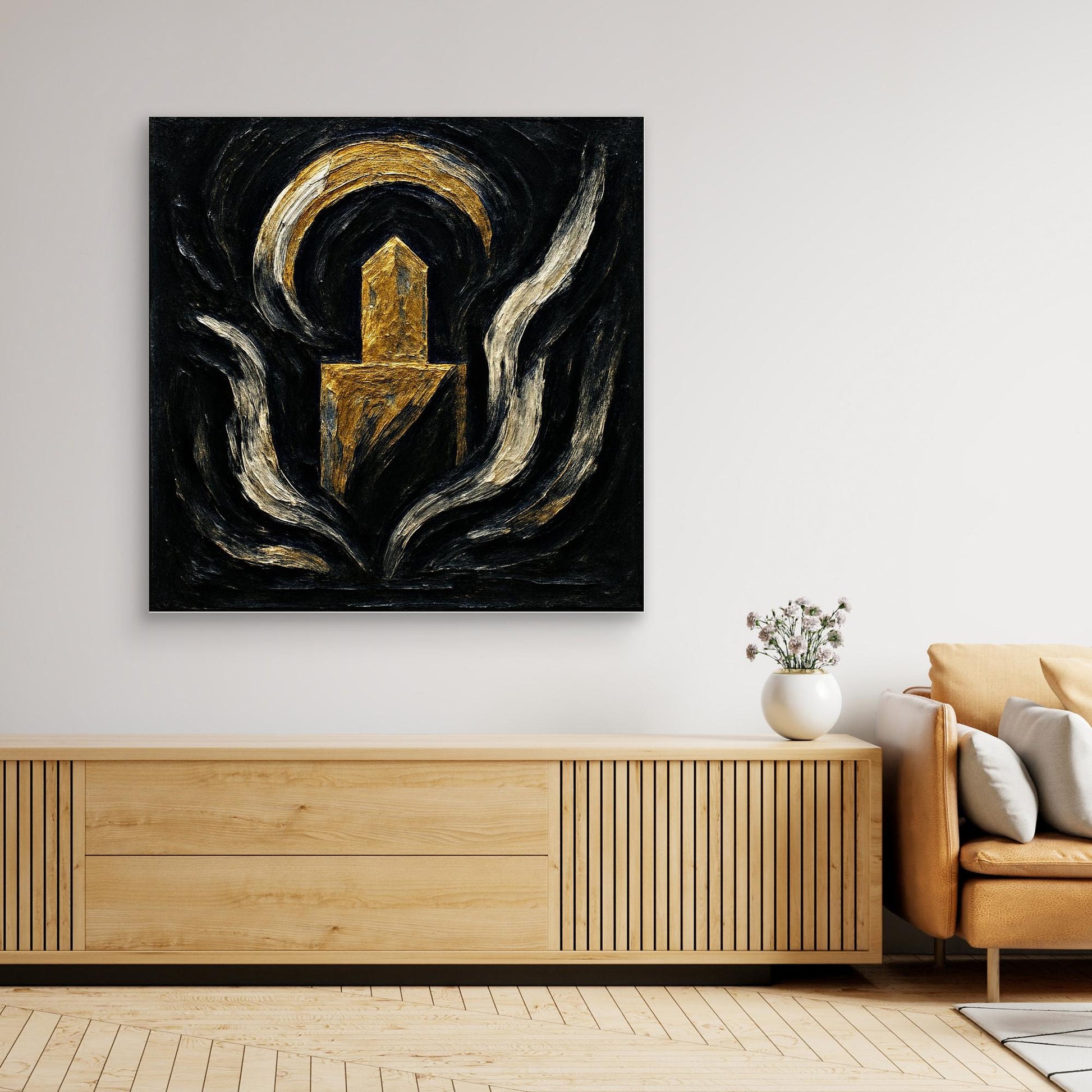 Abstract Monument Canvas Wall Art in Black and Gold