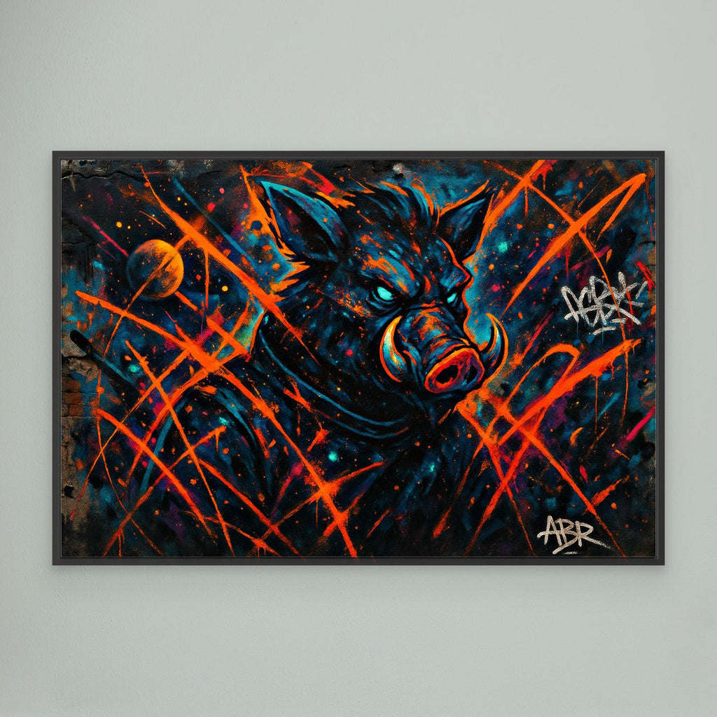 Space Boar Canvas Wall Art – Neon Graffiti Style