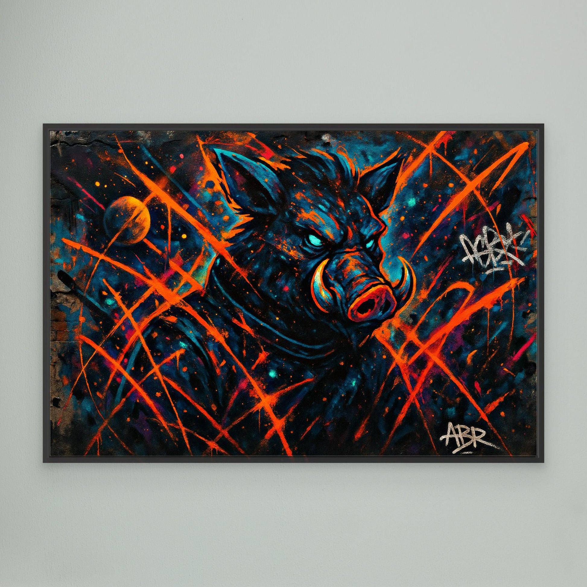 Space Boar Canvas Wall Art – Neon Graffiti Style
