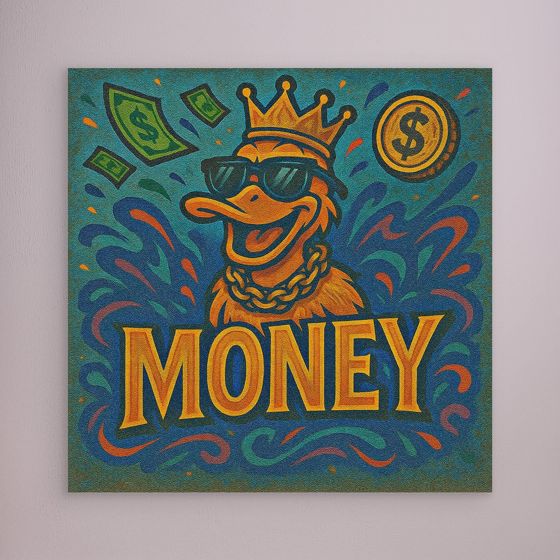Rich Duck Vibes – Graffiti Style Money Art Print on Canvas | Hip-Hop Street Art Wall Decor