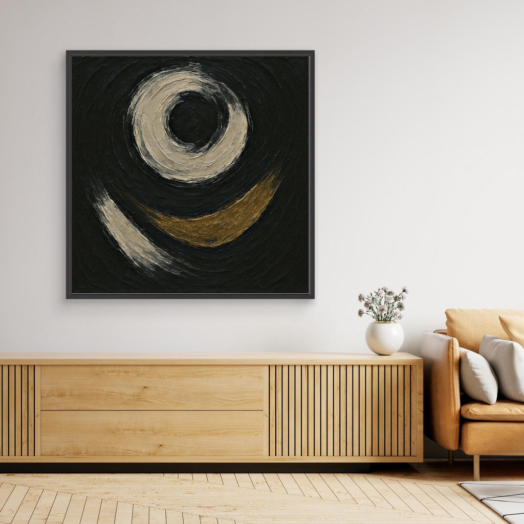 Abstract Circle Canvas Wall Art – Textured Black and Gold Print