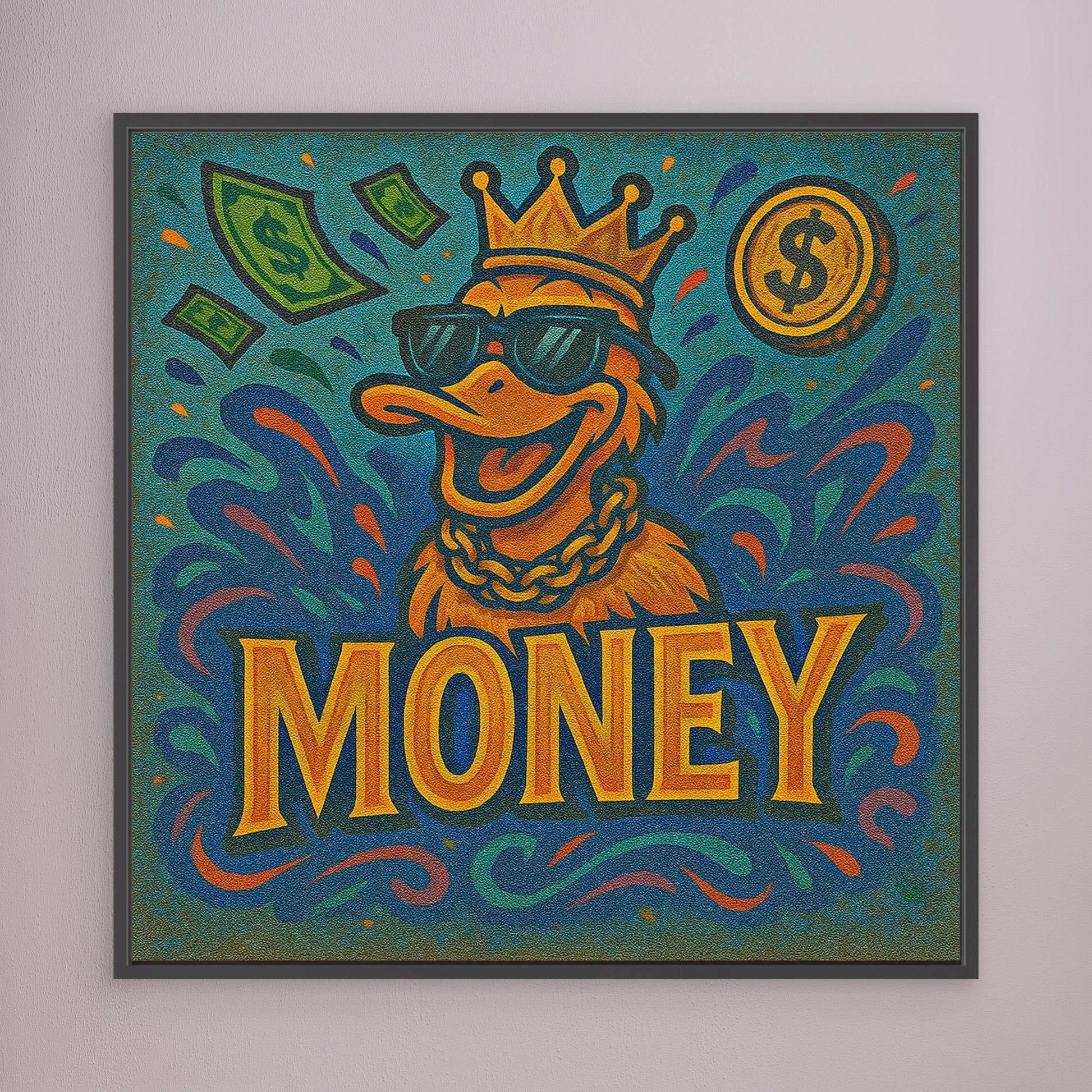 Rich Duck Vibes – Graffiti Style Money Art Print on Canvas | Hip-Hop Street Art Wall Decor