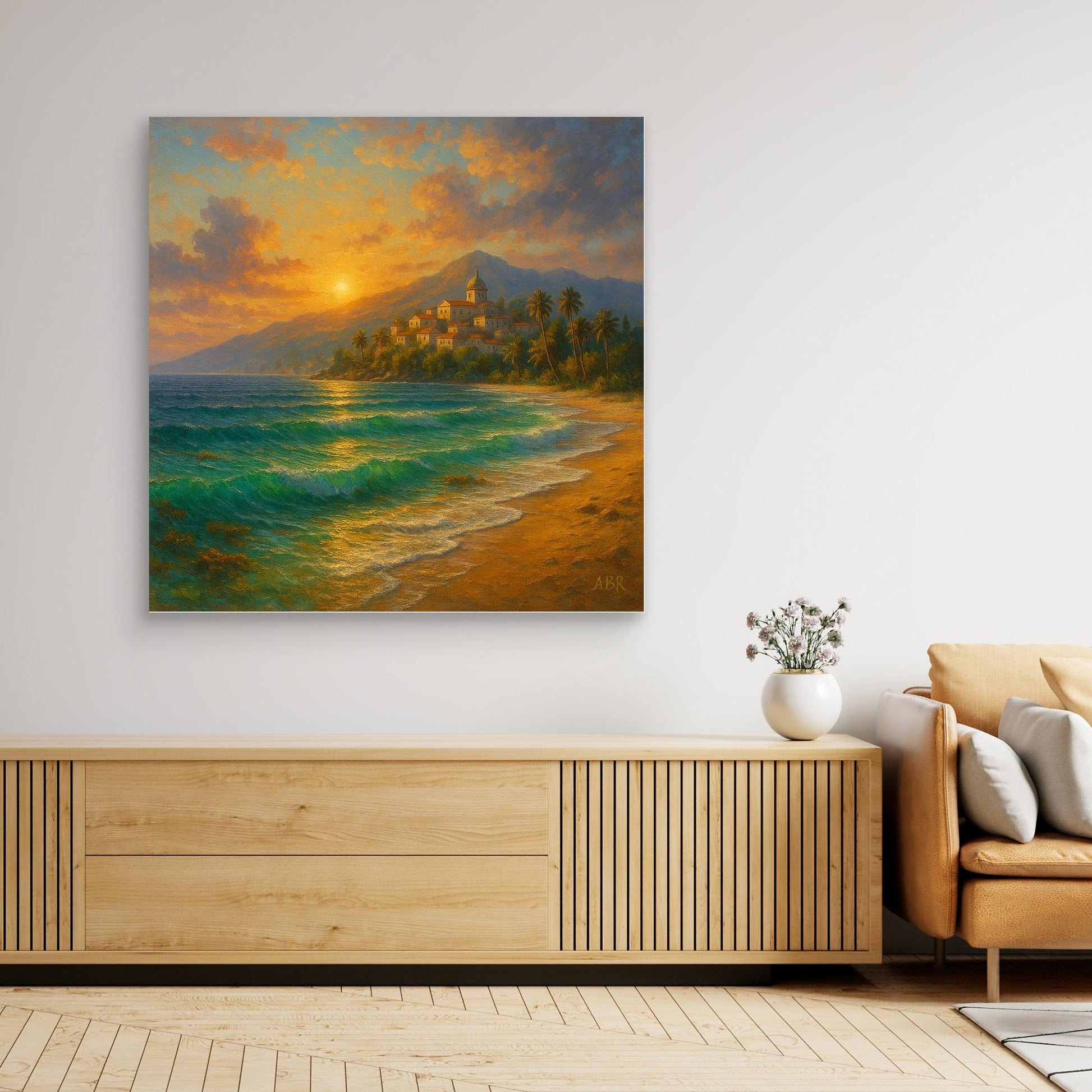 Mediterranean Sunset Coastal Canvas Print