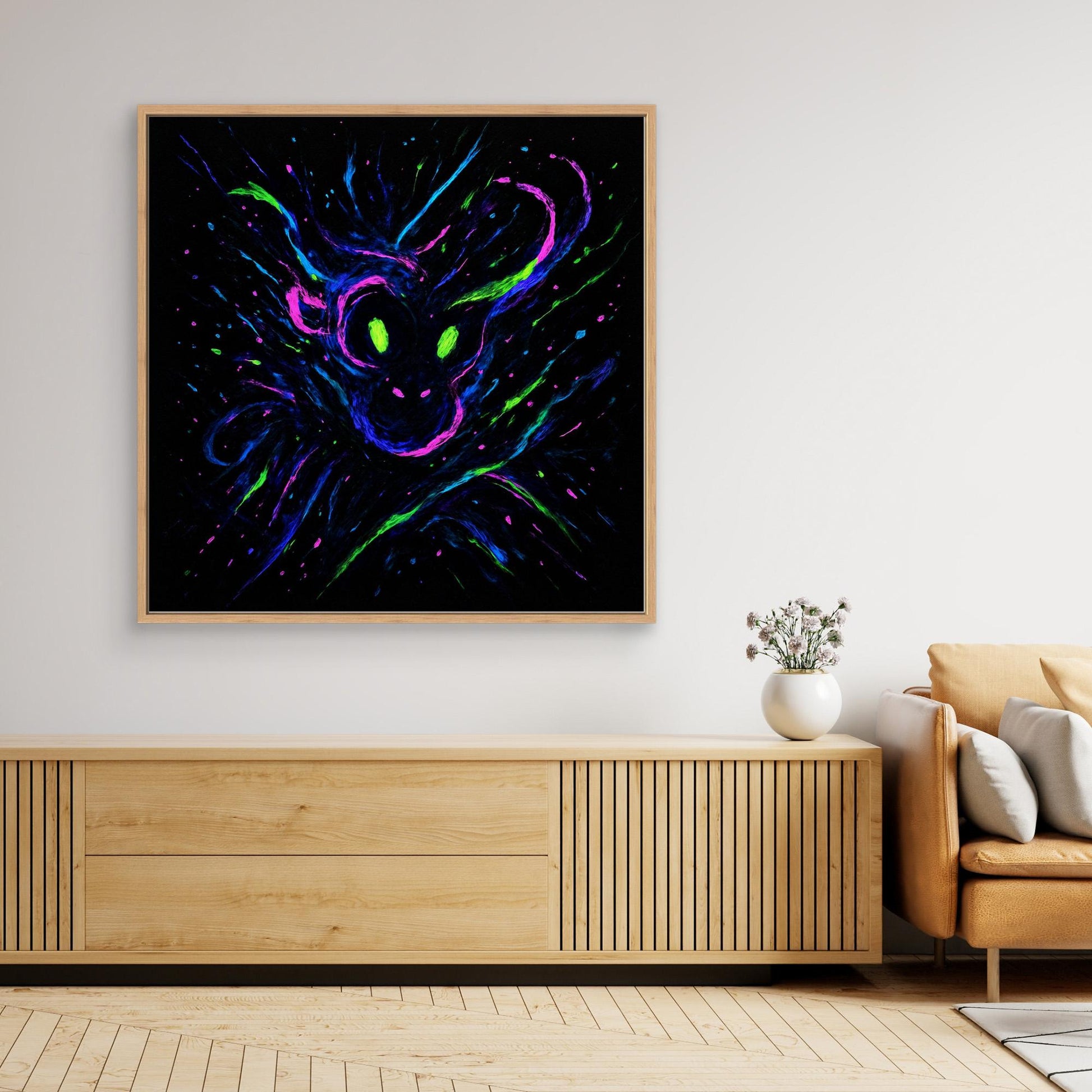 Neon Ape Spirit – Abstract Galactic Glow Canvas Wall Art | UV Reactive Alien Monkey Art Print