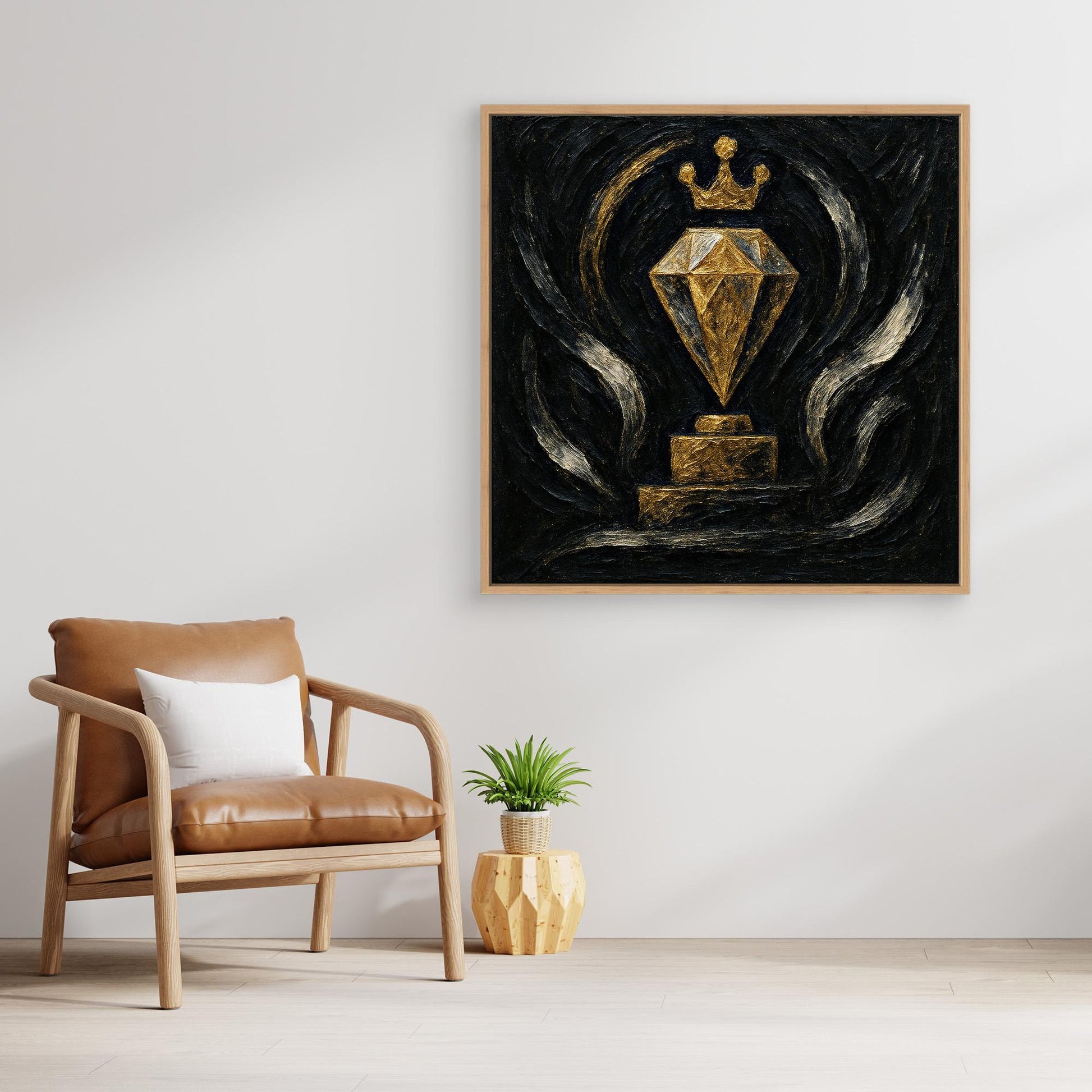 Gold Crowned Diamond – Abstract Canvas Wall Art in Black & Gold