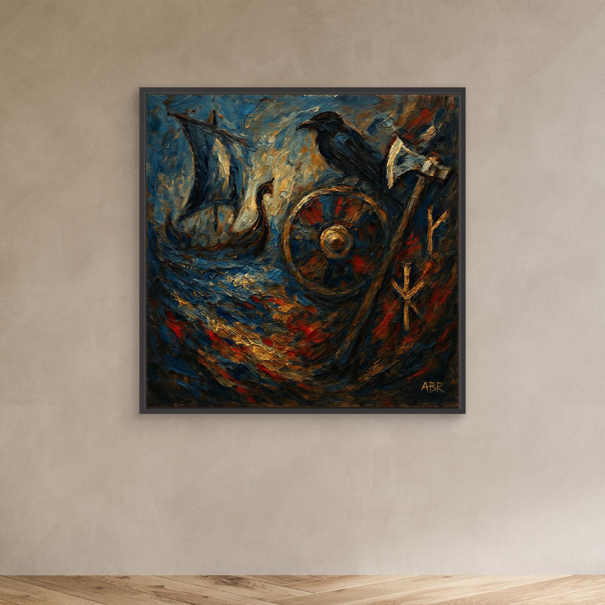 Viking Raven and Longship Canvas Print