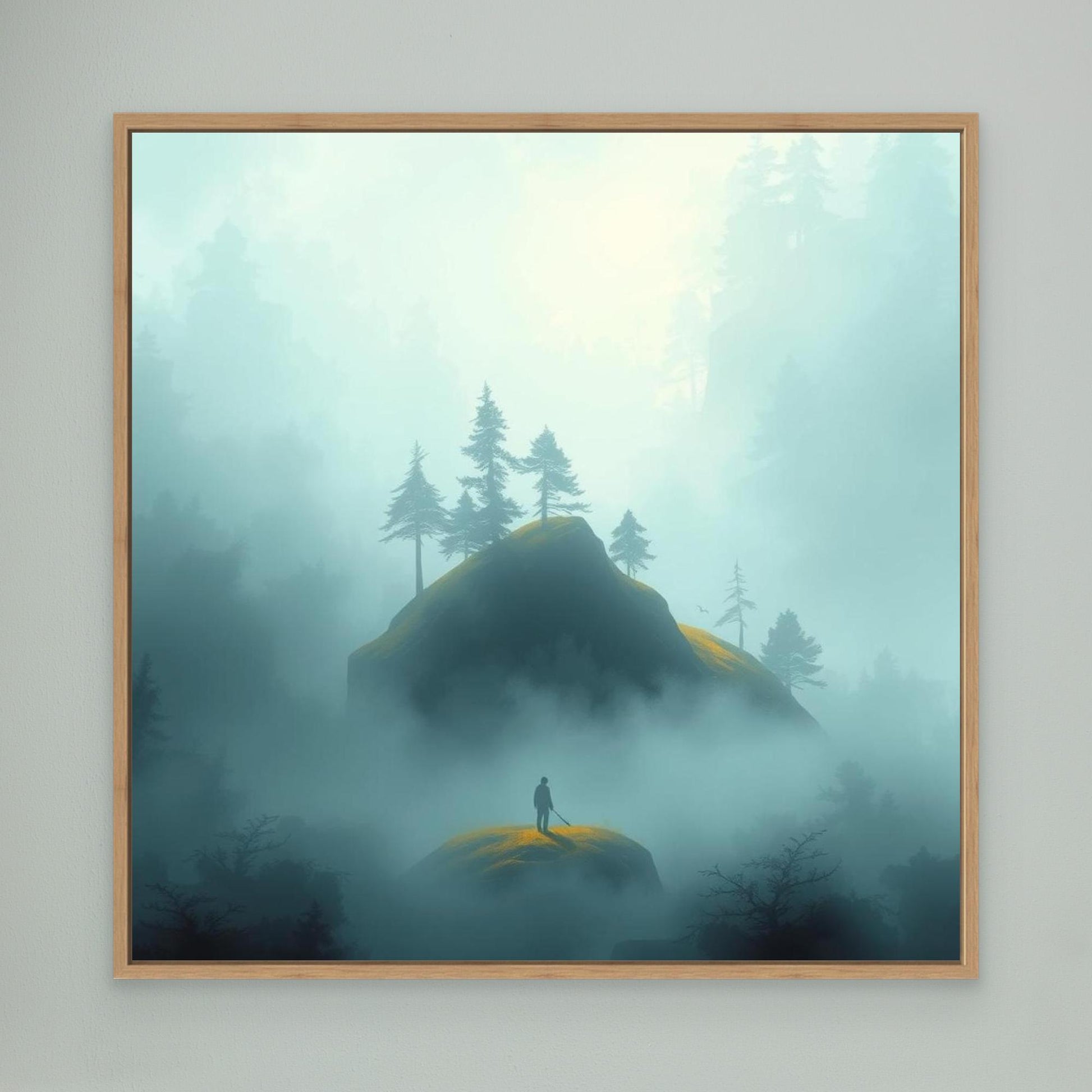 Echoes in the Mist – Minimalist Forest Landscape Canvas Wall Art
