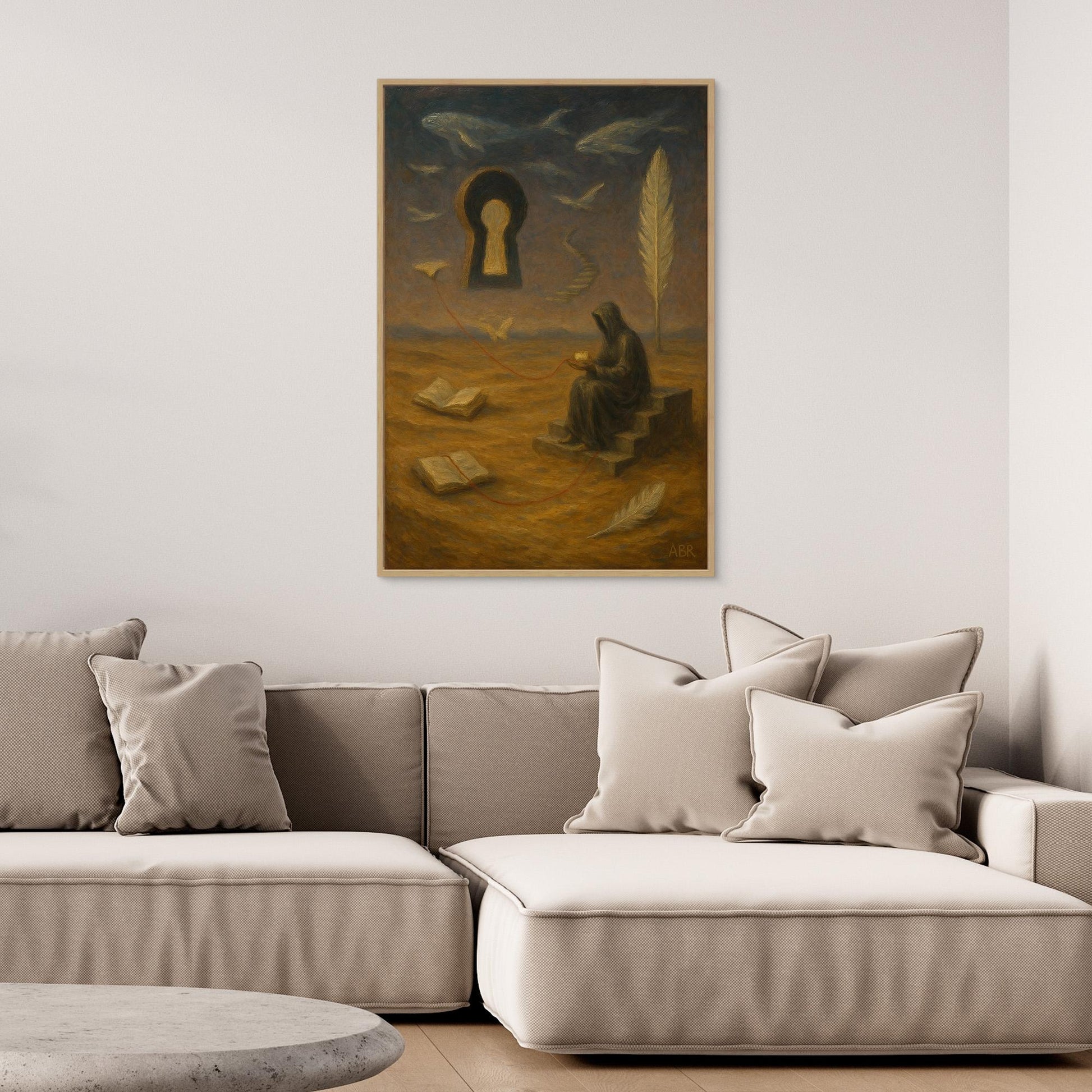 Surreal Canvas Wall Art – Hooded Figure and Keyhole