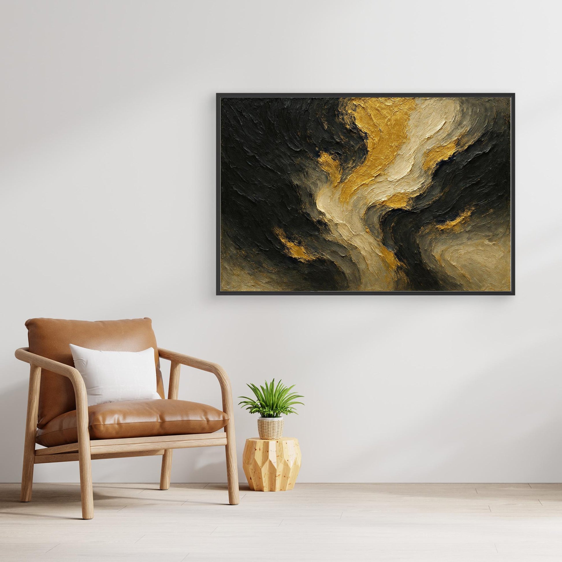 Gold and Black Abstract Canvas Wall Art – Modern Textured Print