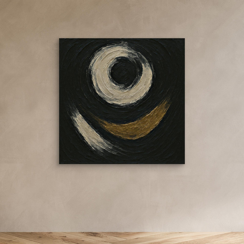 Abstract Circle Canvas Wall Art – Textured Black and Gold Print