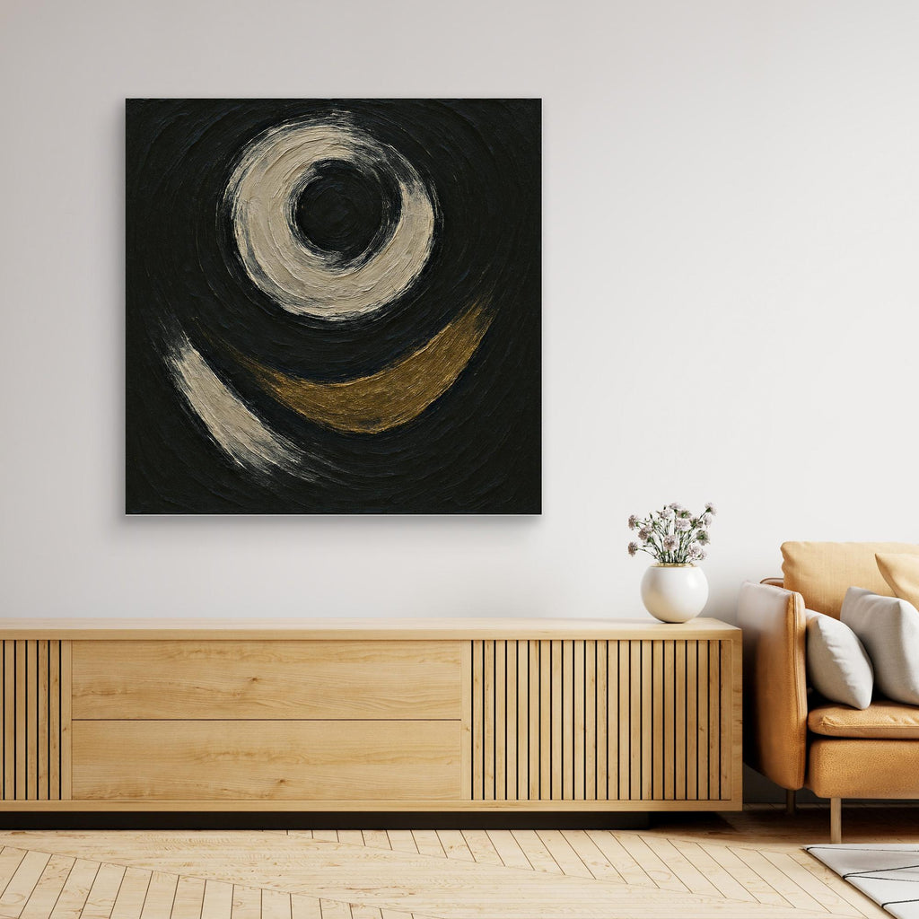 Abstract Circle Canvas Wall Art – Textured Black and Gold Print