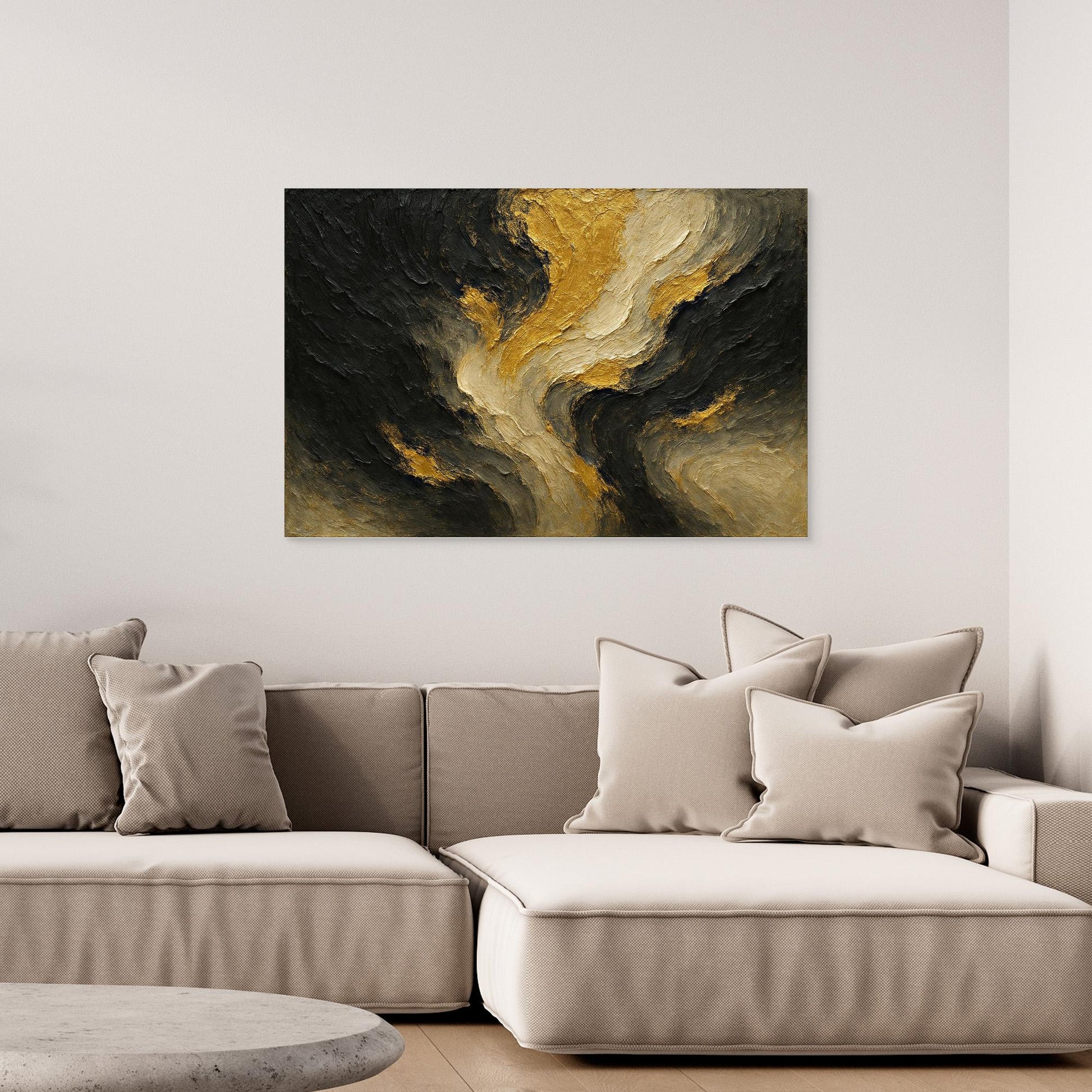 Gold and Black Abstract Canvas Wall Art – Modern Textured Print