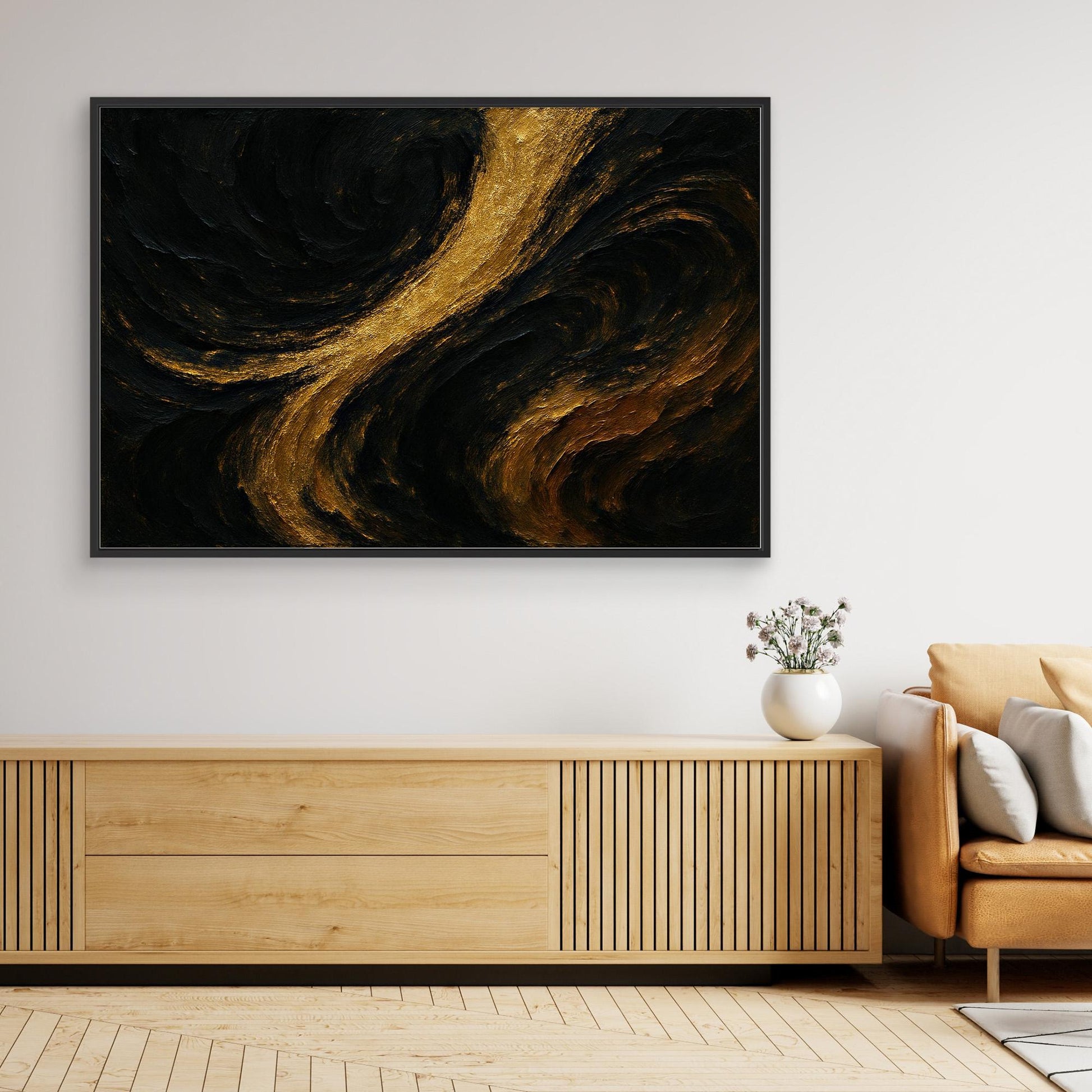Gold and Black Abstract Canvas Wall Art – Luxury Textured Print
