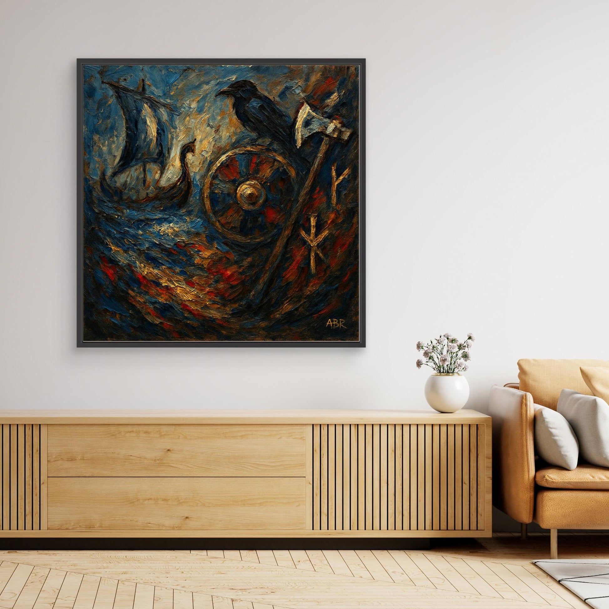 Viking Raven and Longship Canvas Print