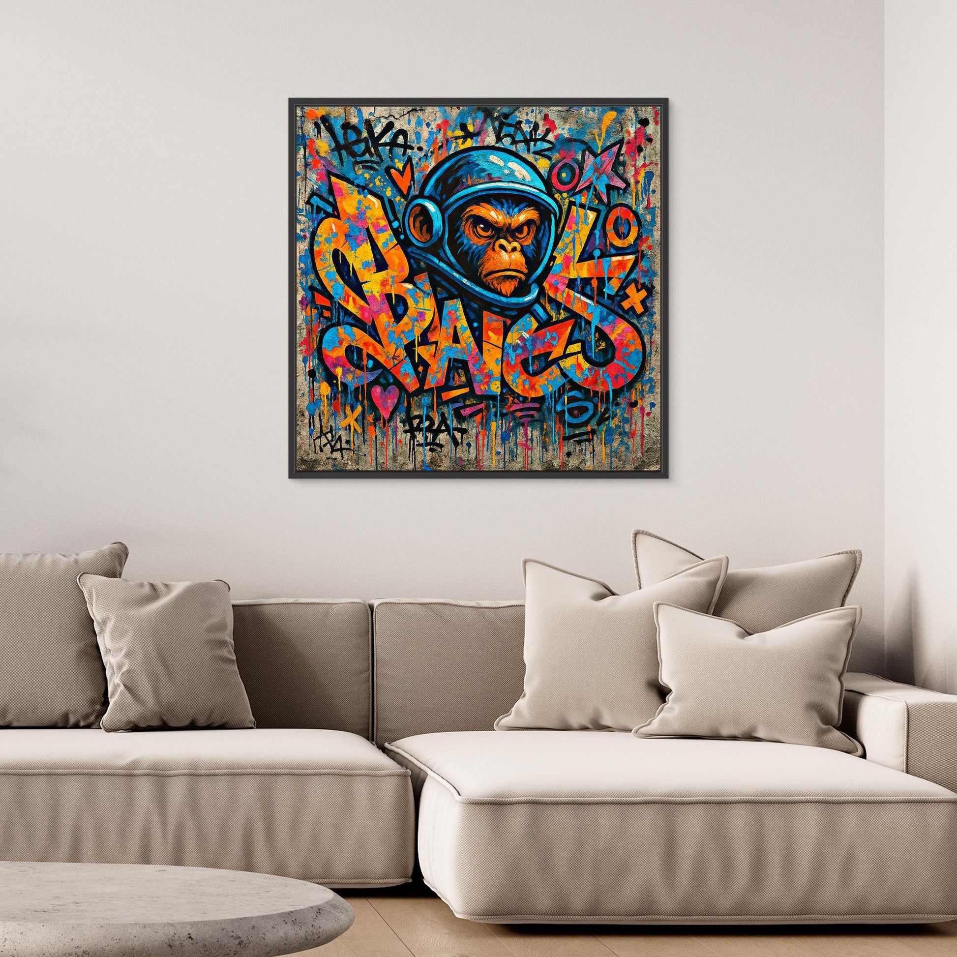 🧠🔥 Urban Space Ape | Bold Graffiti Monkey Canvas Wall Art – Street Style Pop Art Print
