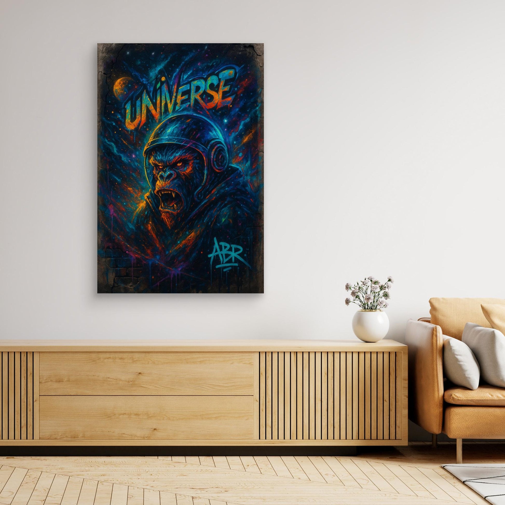 Astronaut Gorilla Canvas Wall Art – Urban Neon Space Graffiti