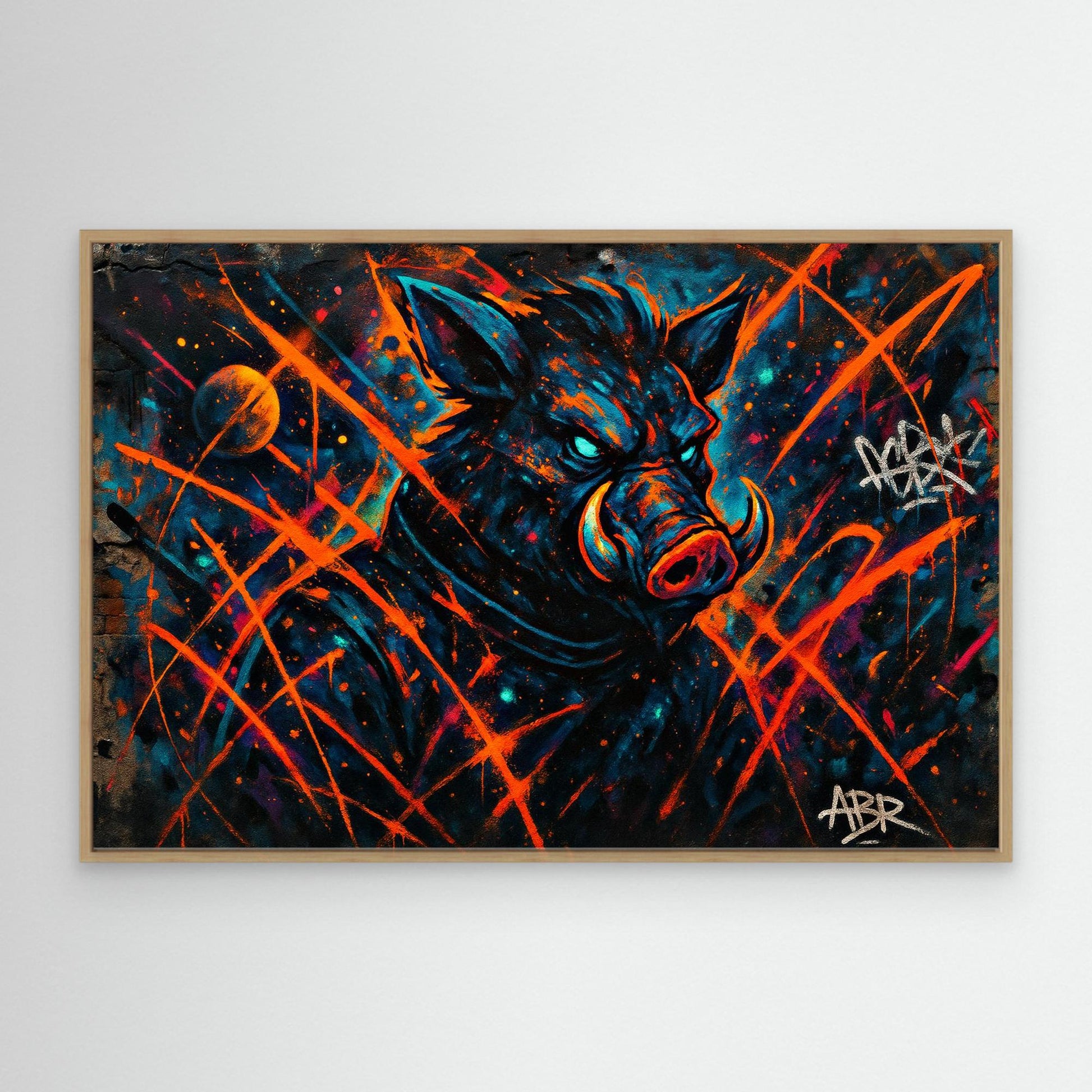 Space Boar Canvas Wall Art – Neon Graffiti Style