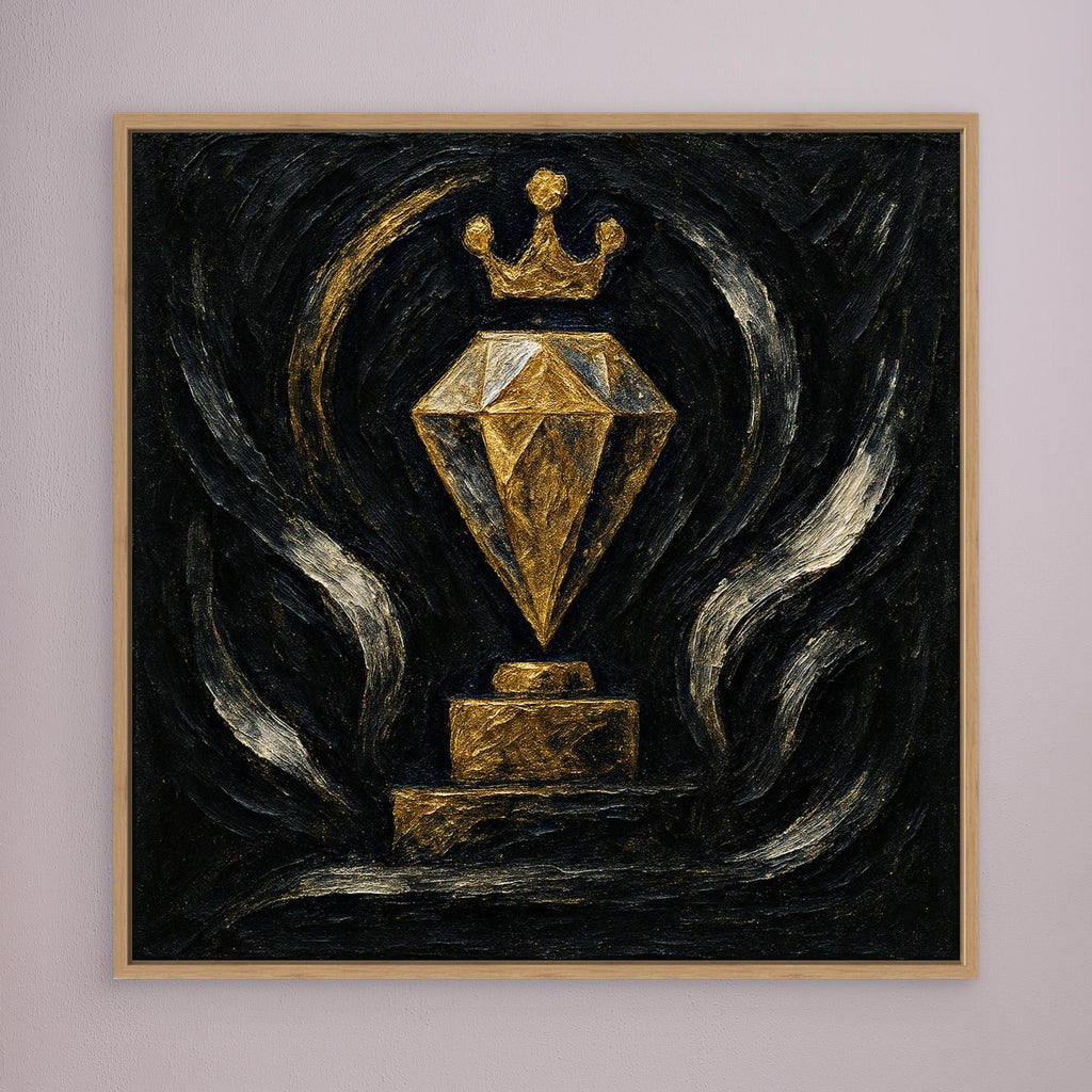 Gold Crowned Diamond – Abstract Canvas Wall Art in Black & Gold