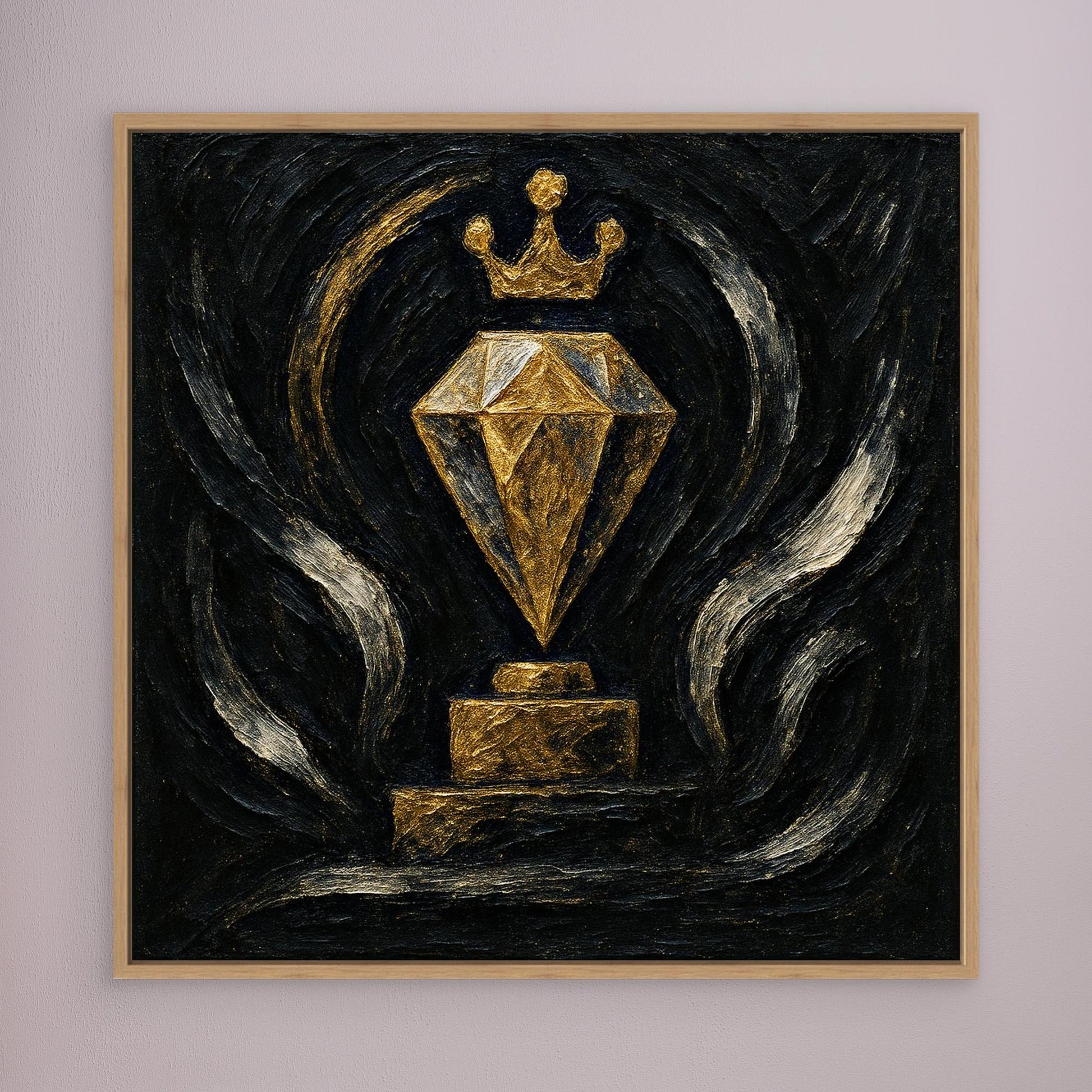 Gold Crowned Diamond – Abstract Canvas Wall Art in Black & Gold