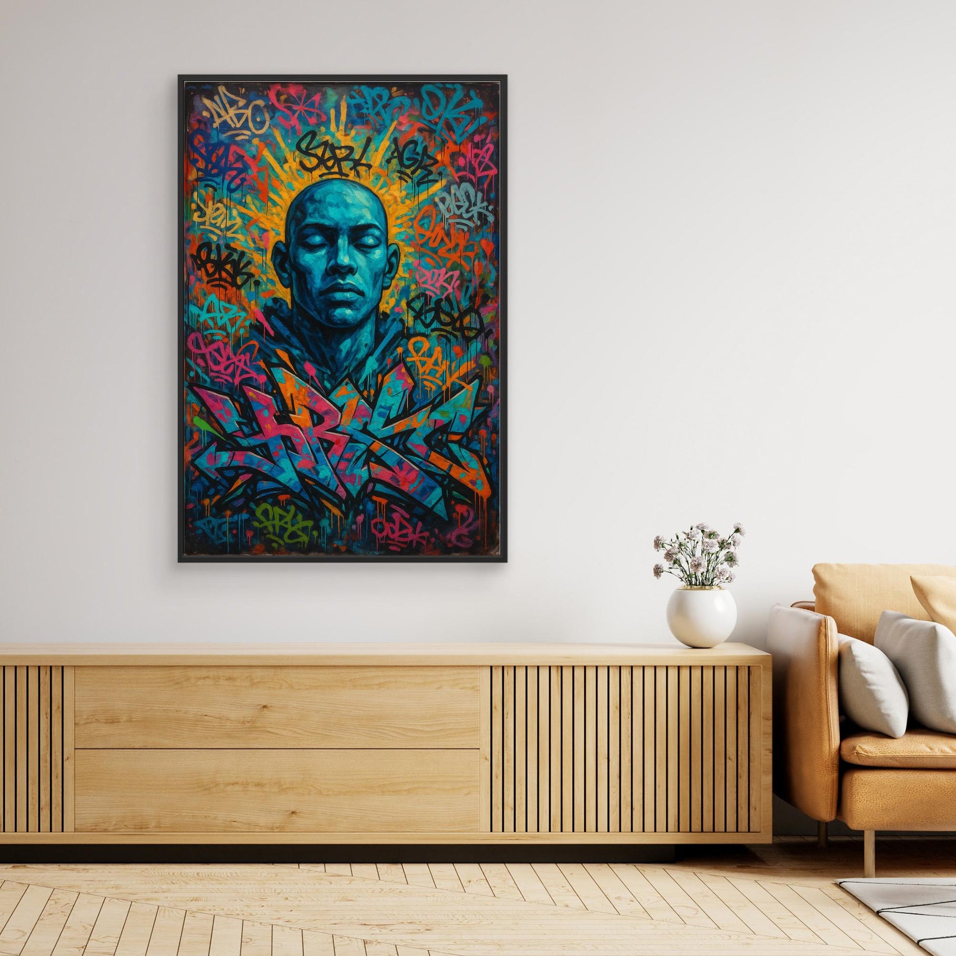 Urban Soul Expression – Vibrant Graffiti Portrait Canvas Wall Art