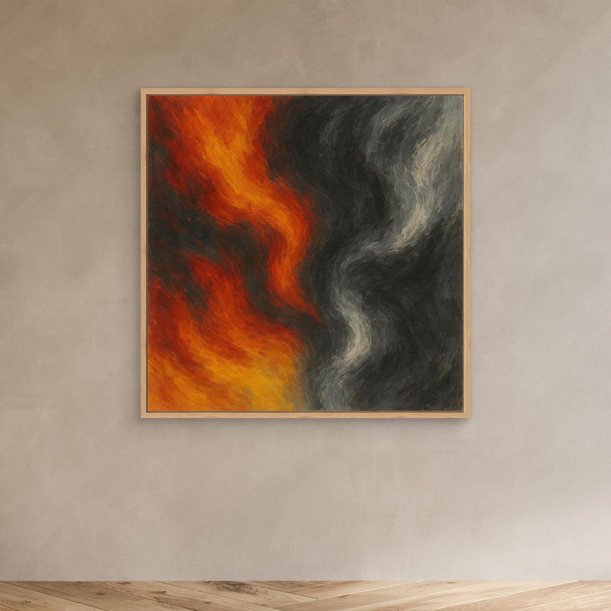 Elemental Flow – Fiery Red and Smoke Grey Abstract Canvas Print
