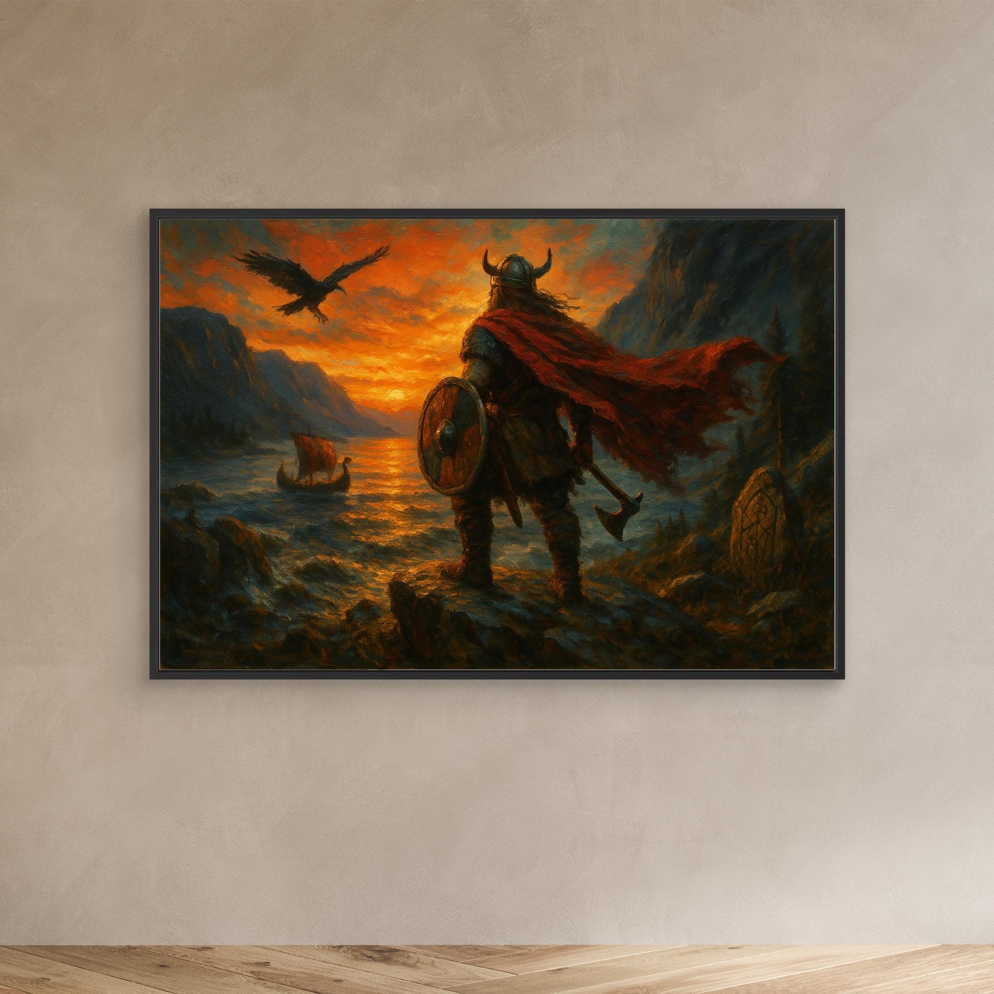 Viking Warrior Sunset Canvas Wall Art