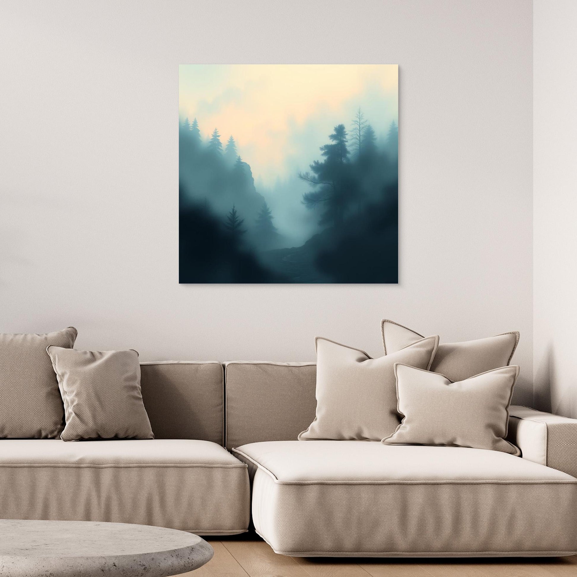 Misty Forest Silence – Minimalist Nature Canvas Wall Art for Calm Interiors
