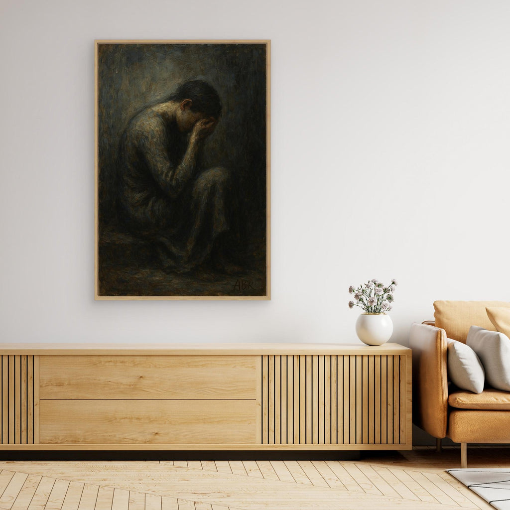 Dark Figurative Canvas Wall Art – Grief in Silence