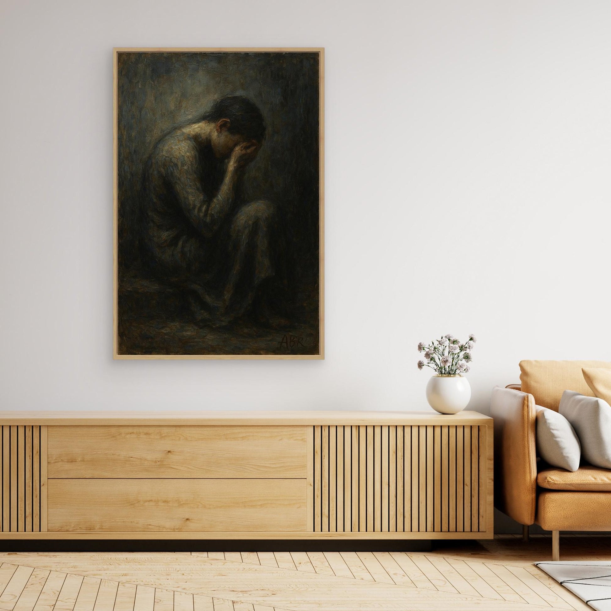 Dark Figurative Canvas Wall Art – Grief in Silence